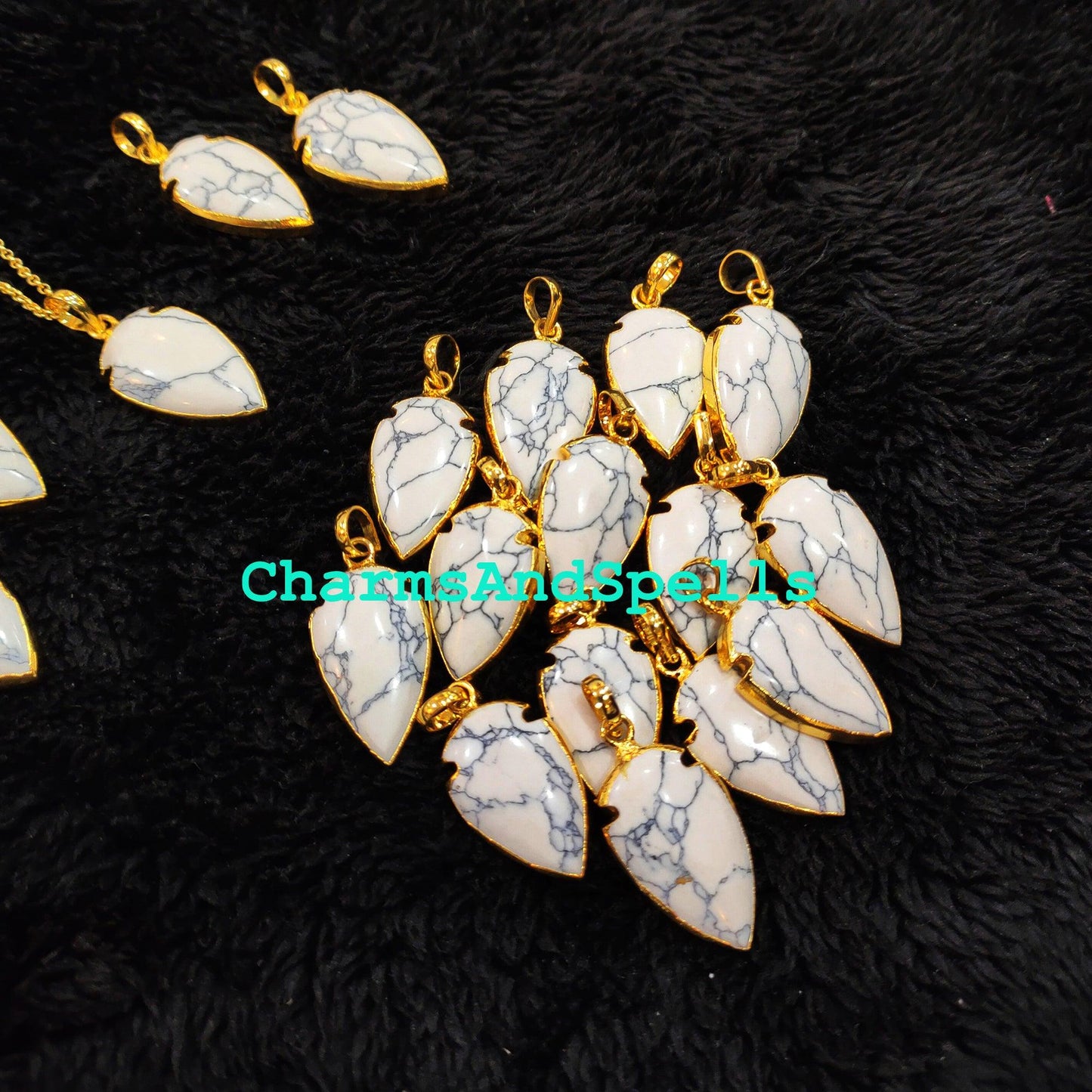 Howlite Arrowhead Pendant, Gold Electroplated Plated Necklace, Pendant Necklace, Women Pendant, Dainty Jewelry, Gemstone Necklace - Charms And Spells