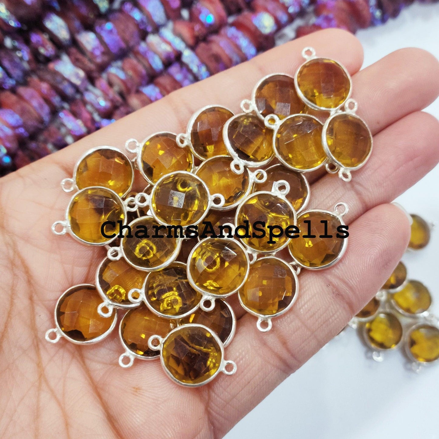 Honey Quartz Bracelet Charms Connector, Boho Gemstone Charms Connectors, Wholesale Bulk Jewelry Supplies, 15x20mm Quartz Bracelet - Charms And Spells