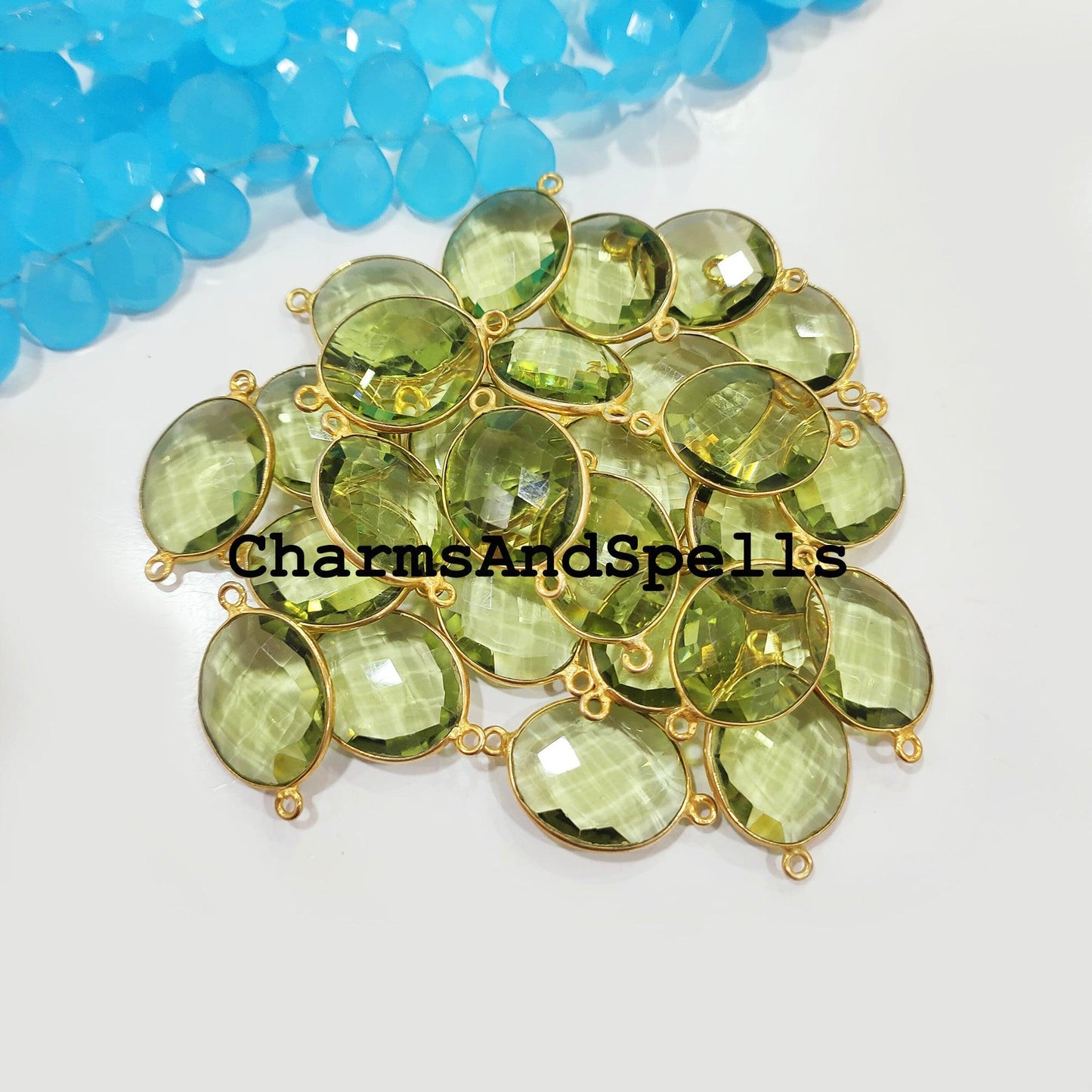 Mega Sale! Green Amethyst Bracelet Charms Connector, Gemstone Bracelet Connector, 17x27mm Necklace Connector,Gold Plated Double Bail - Charms And Spells