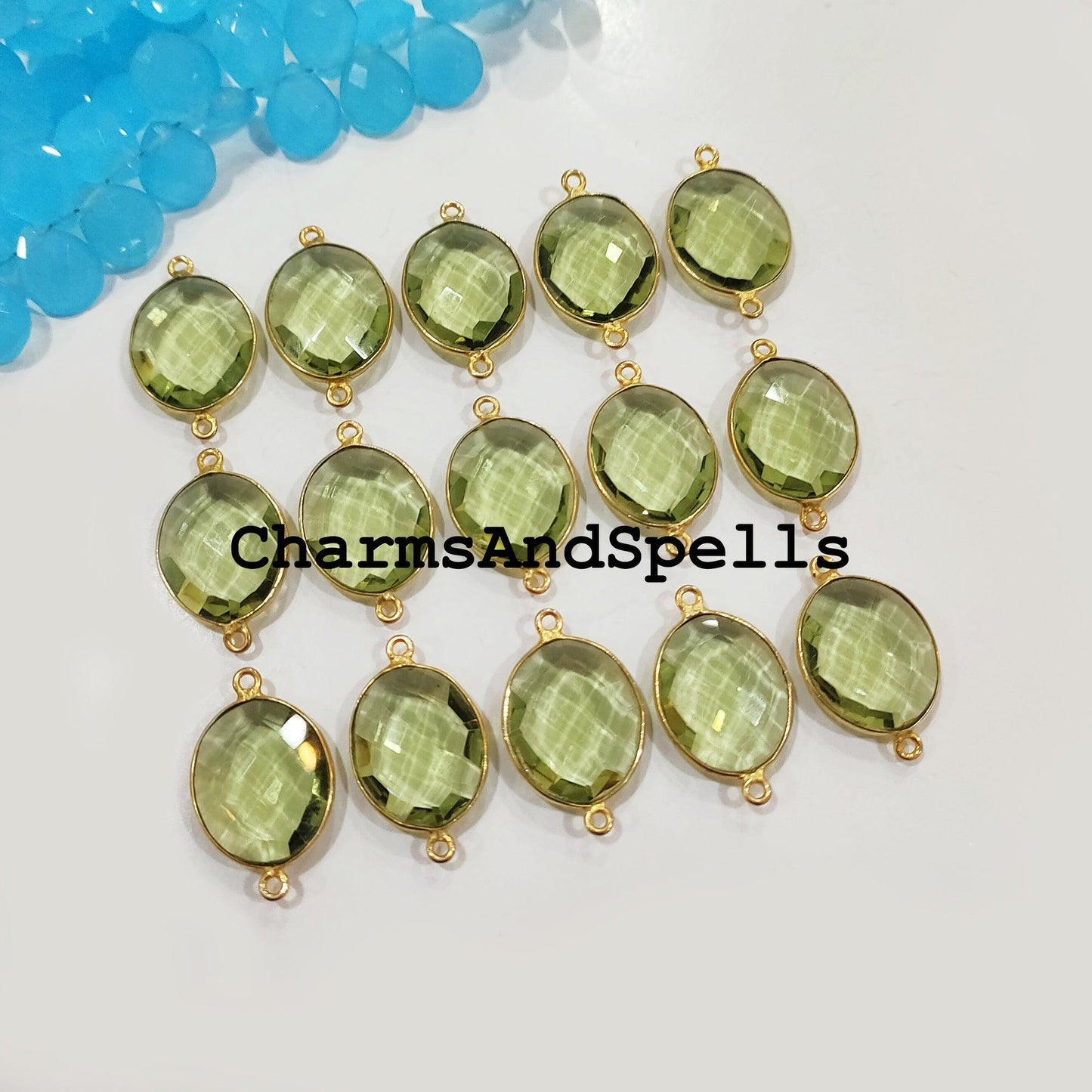 Mega Sale! Green Amethyst Bracelet Charms Connector, Gemstone Bracelet Connector, 17x27mm Necklace Connector,Gold Plated Double Bail - Charms And Spells
