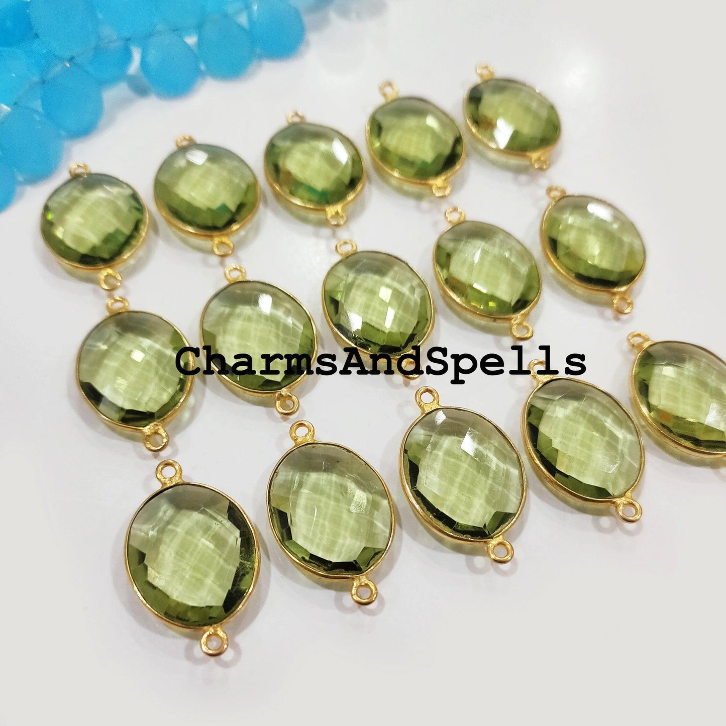 Mega Sale! Green Amethyst Bracelet Charms Connector, Gemstone Bracelet Connector, 17x27mm Necklace Connector,Gold Plated Double Bail - Charms And Spells