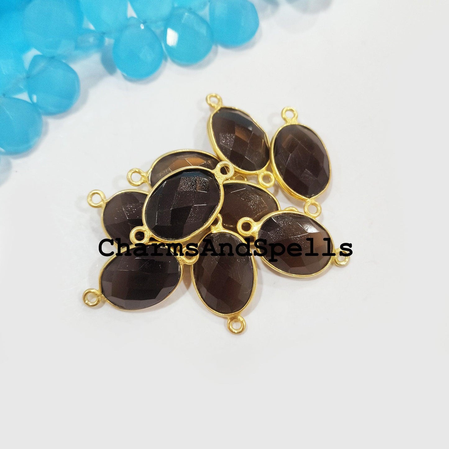 Smoky Quartz Bracelet Connector, 14K Gold Plated Connector & Charms, 12x23mm Faceted Charm Connector, DIY Jewelry Making Connector - Charms And Spells