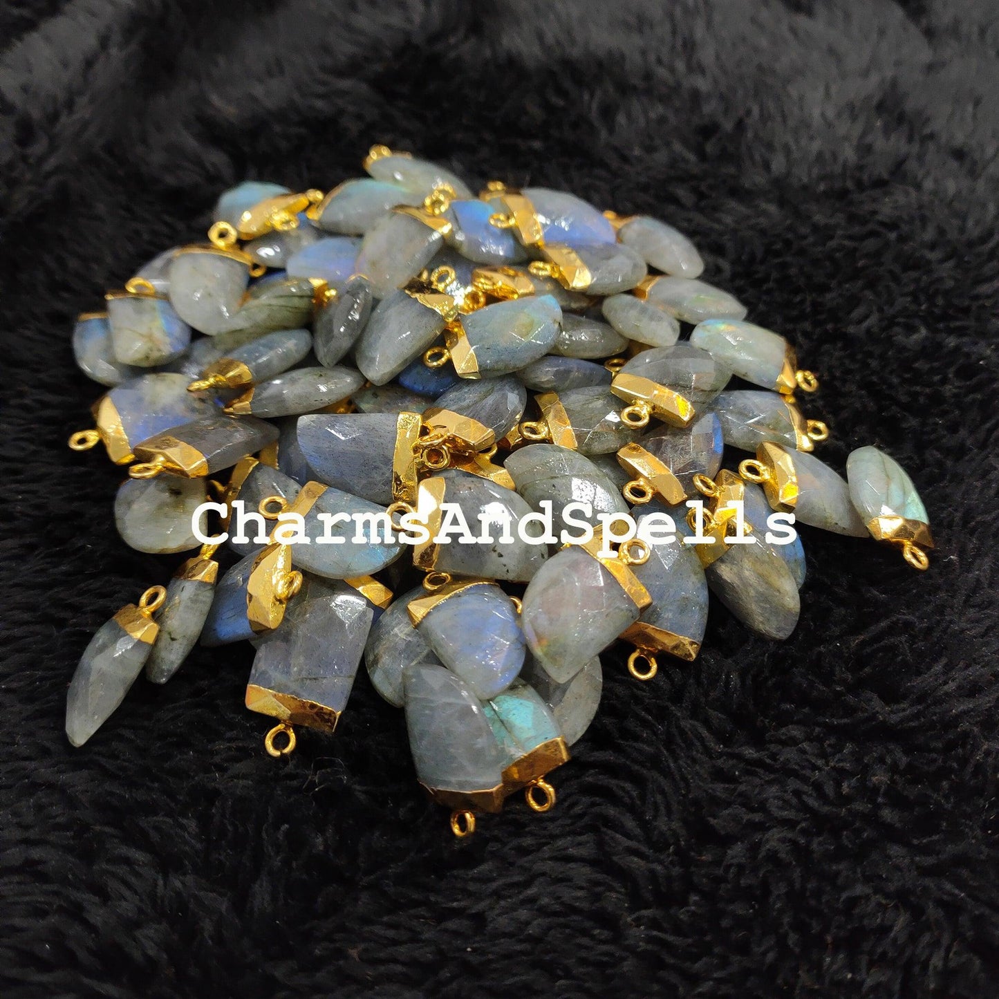 Blue Labradorite Electroplated Connector, Nail Shaped Faceted Gemstone Pendant Connector,Pendant Connector - Charms And Spells