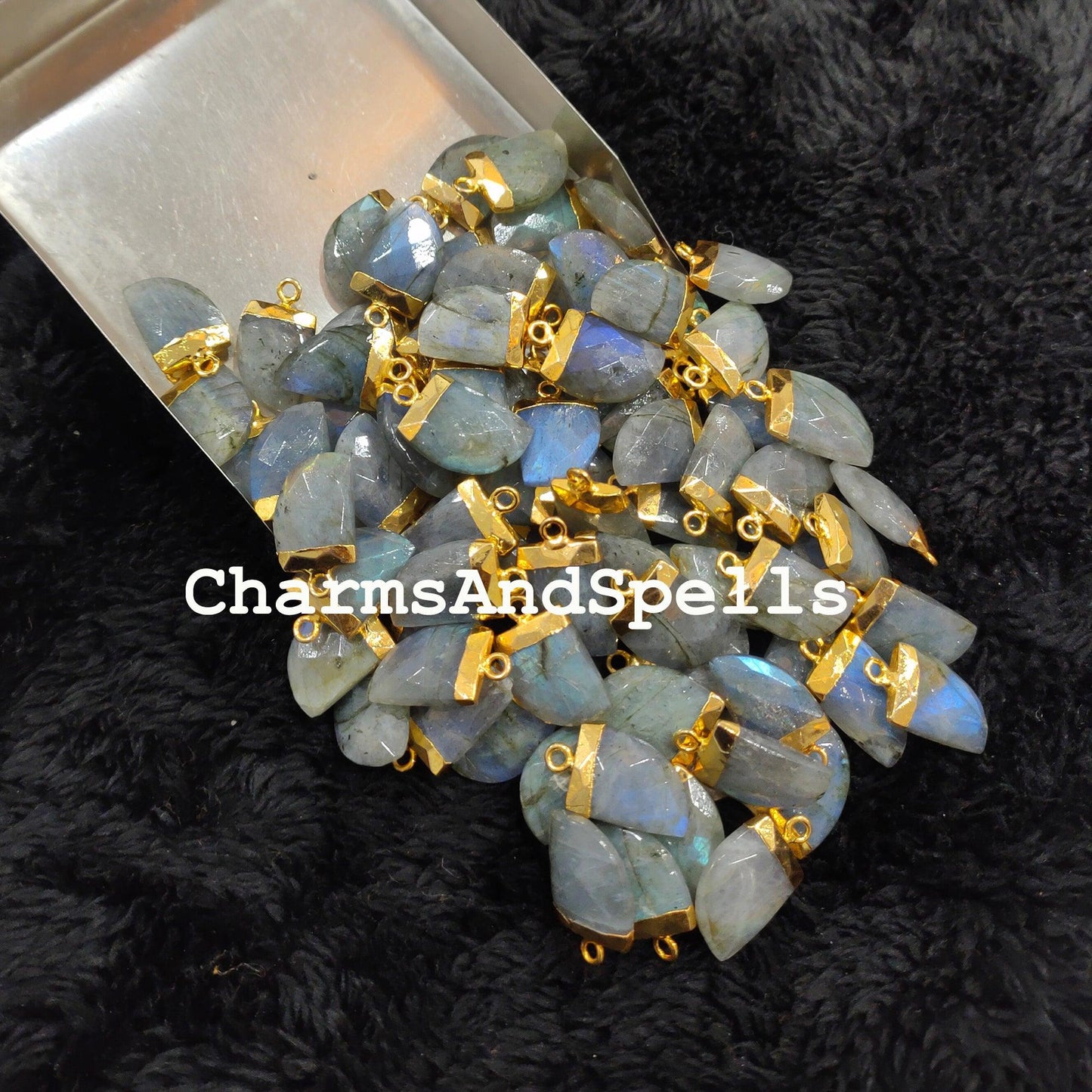 Blue Labradorite Electroplated Connector, Nail Shaped Faceted Gemstone Pendant Connector,Pendant Connector - Charms And Spells