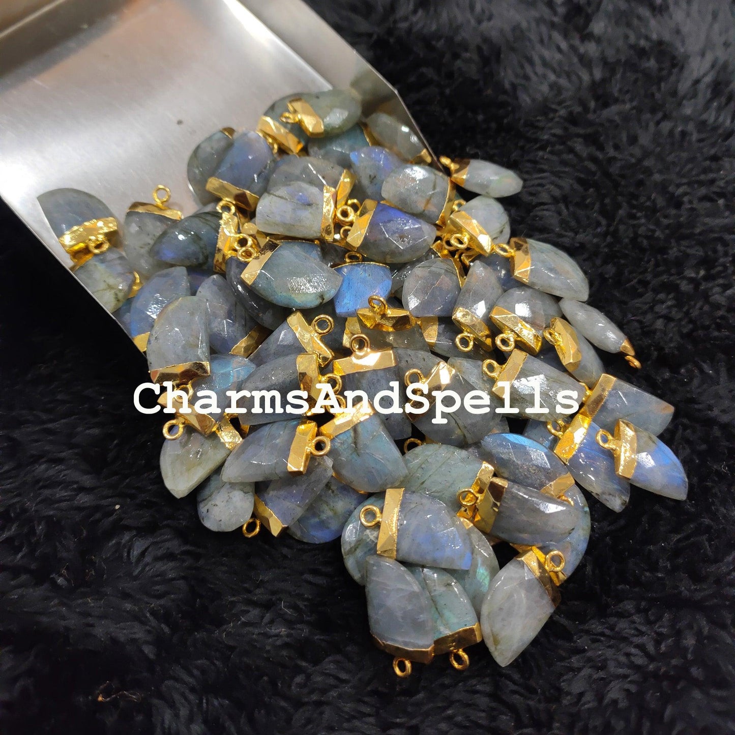 Blue Labradorite Electroplated Connector, Nail Shaped Faceted Gemstone Pendant Connector,Pendant Connector - Charms And Spells