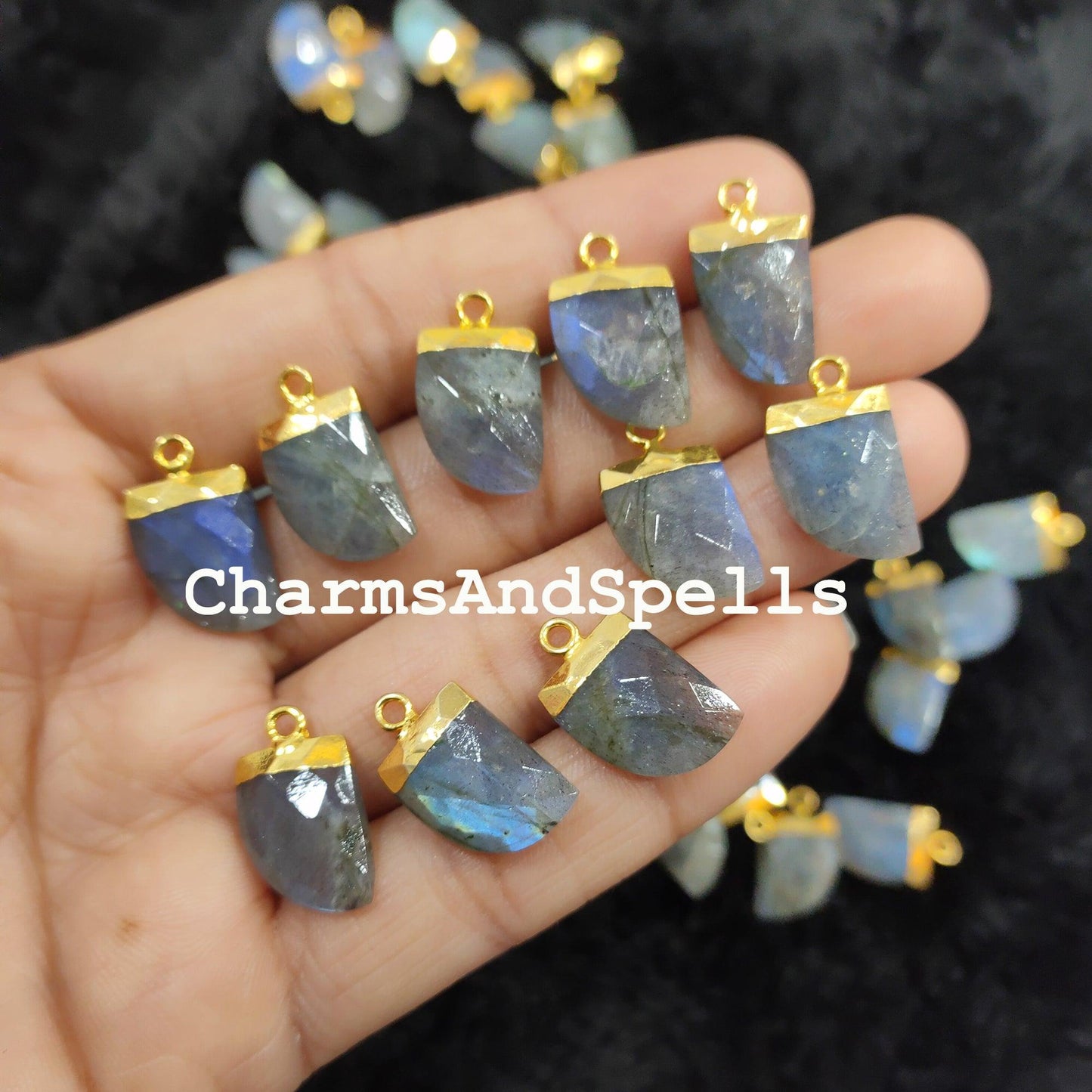 Blue Labradorite Electroplated Connector, Nail Shaped Faceted Gemstone Pendant Connector,Pendant Connector - Charms And Spells