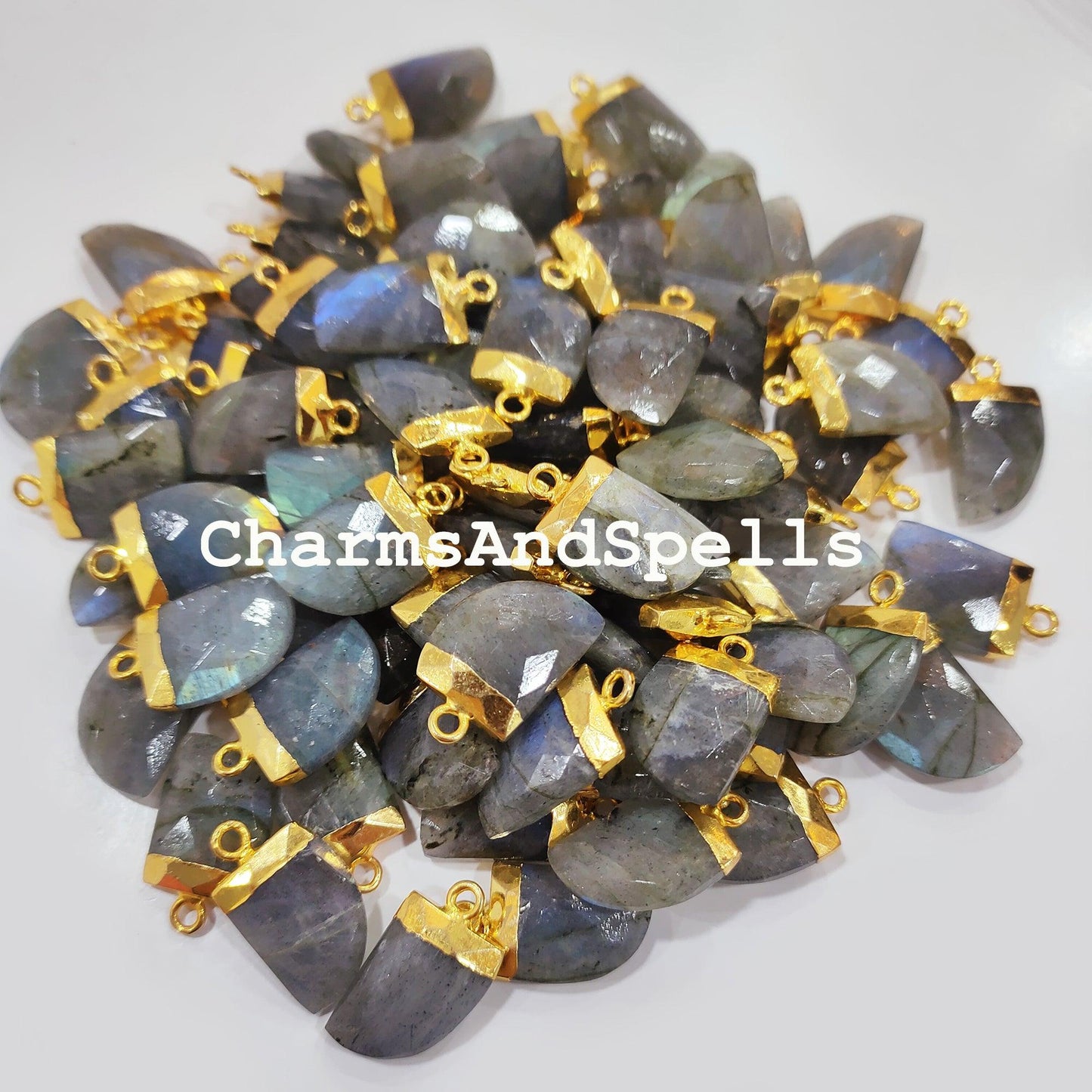Blue Labradorite Electroplated Connector, Nail Shaped Faceted Gemstone Pendant Connector,Pendant Connector - Charms And Spells