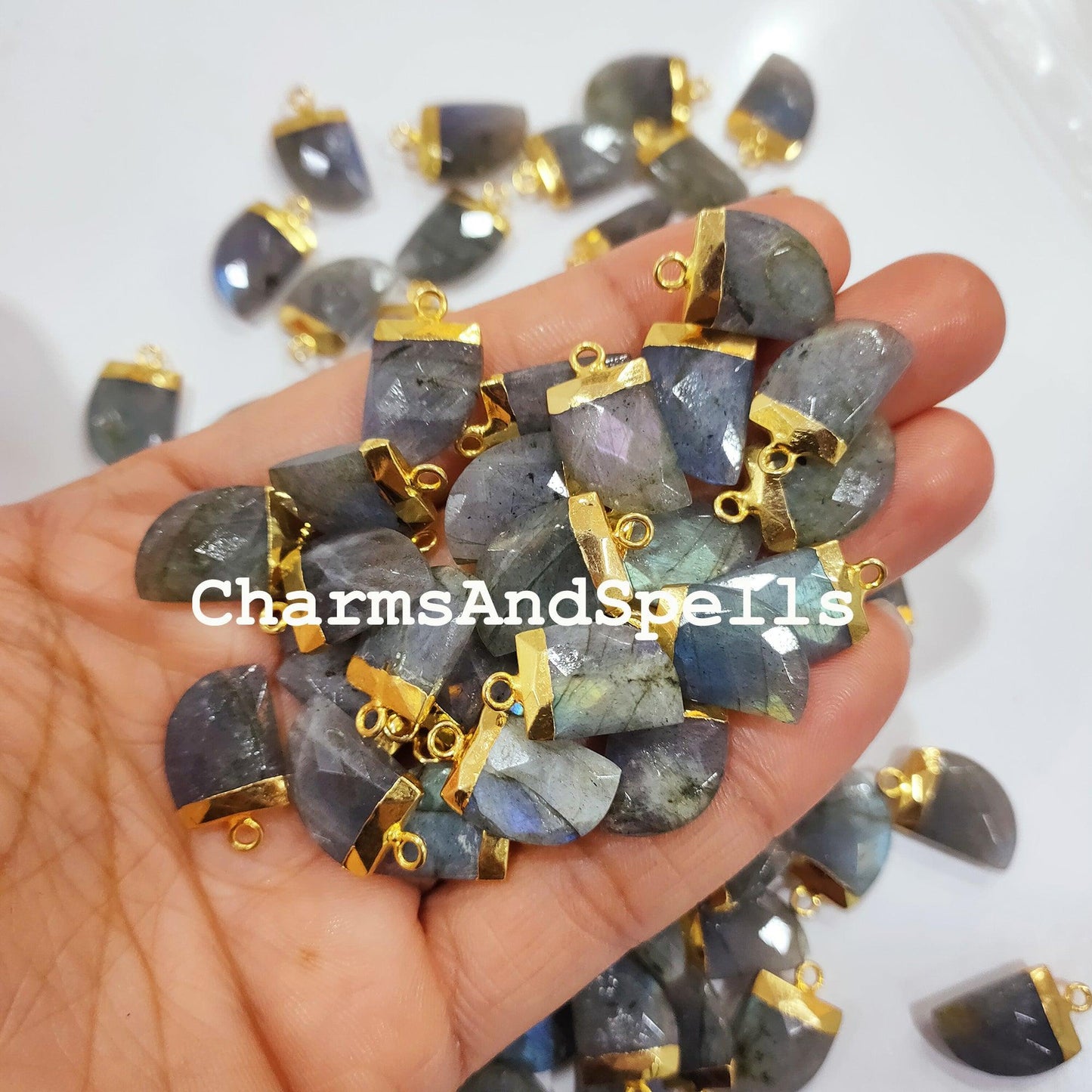 Blue Labradorite Electroplated Connector, Nail Shaped Faceted Gemstone Pendant Connector,Pendant Connector - Charms And Spells