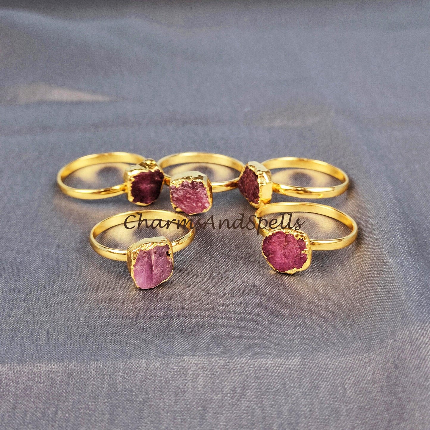 Raw Ruby Ring, 14K Gold Plated Ring, Women Ring, Electroplated Ring, Statement Ring, Unique Ring, Dainty Natural Ruby Ring - Charms And Spells