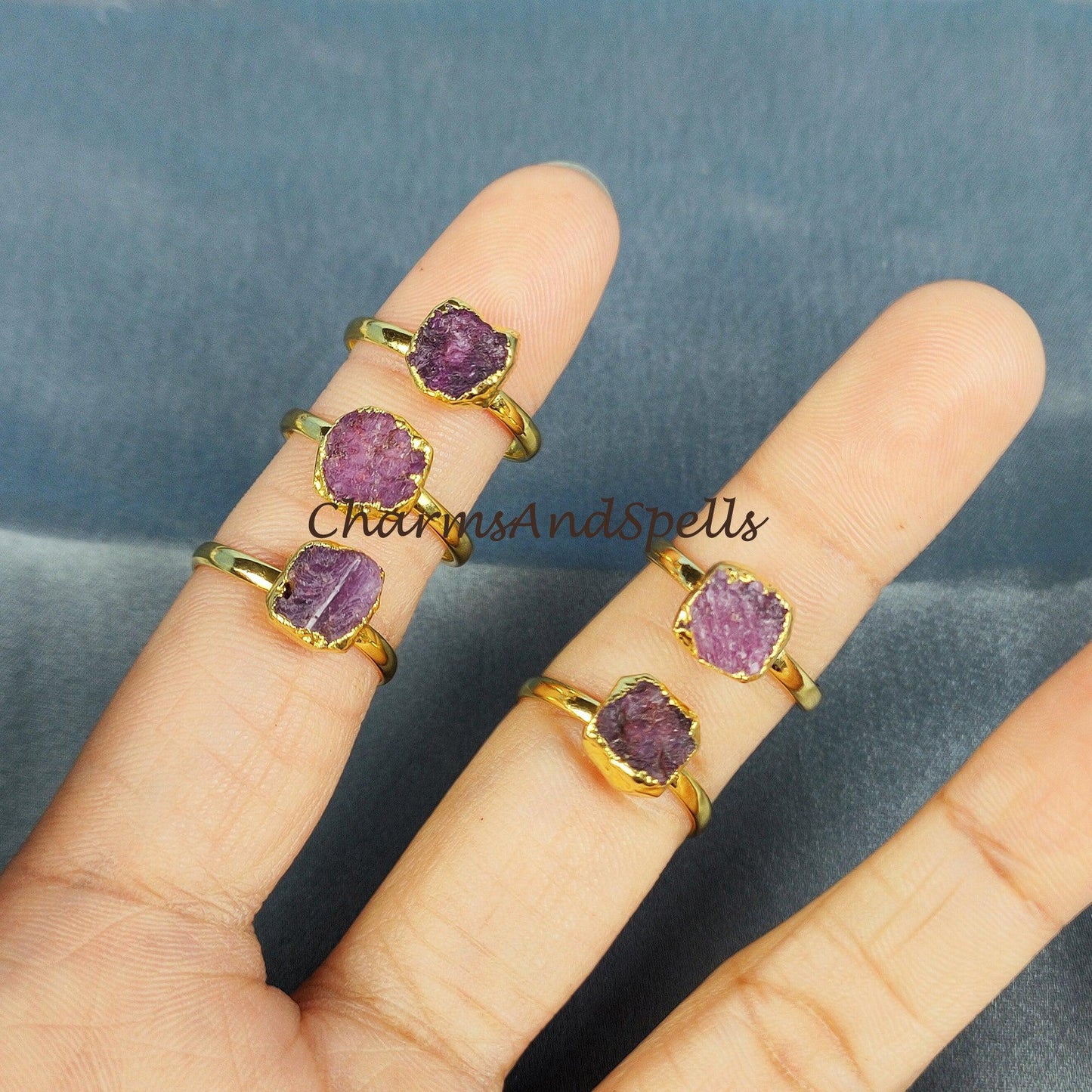 Raw Ruby Ring, 14K Gold Plated Ring, Women Ring, Electroplated Ring, Statement Ring, Unique Ring, Dainty Natural Ruby Ring - Charms And Spells