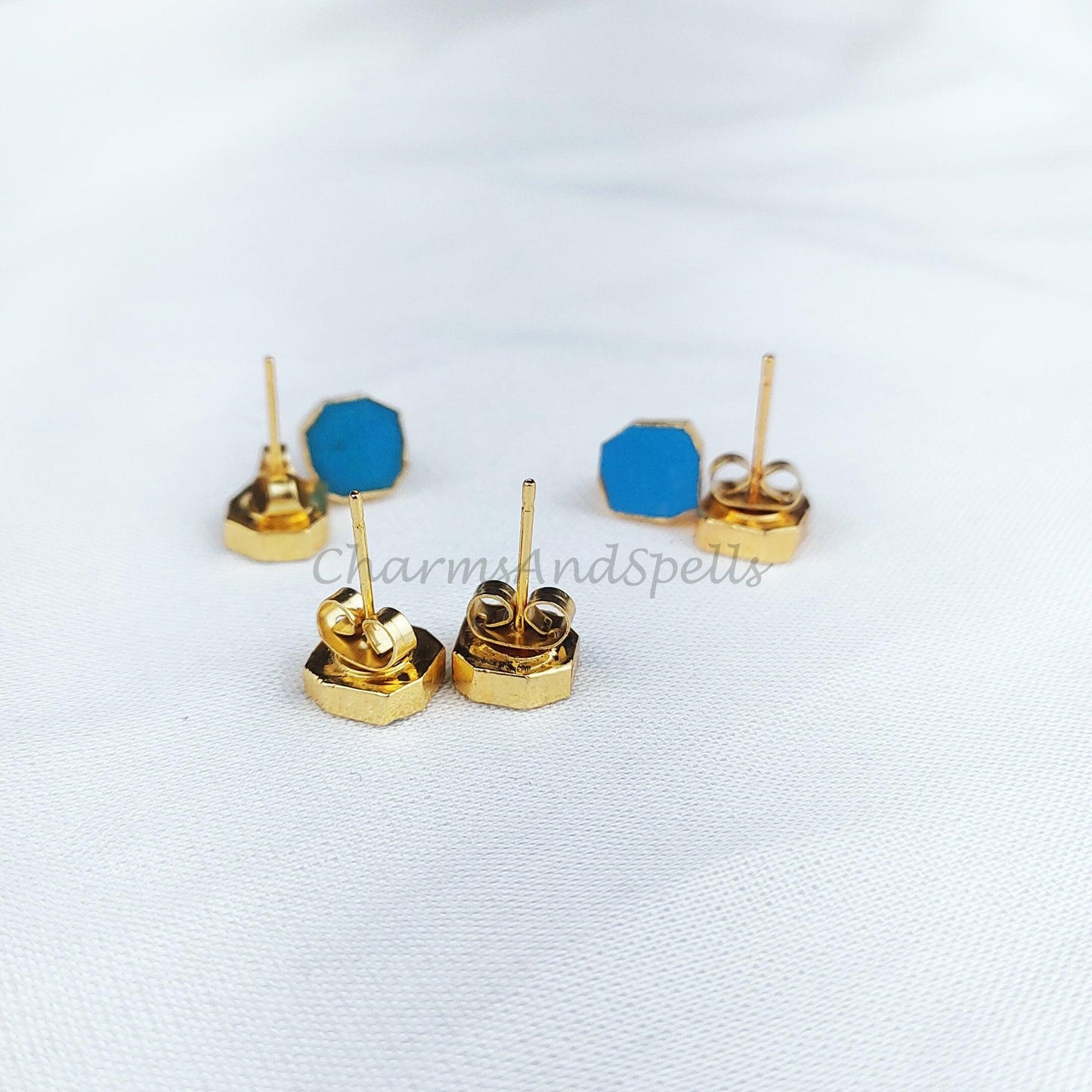 Raw Turquoise Crystal Studs, Healing Gemstone Earrings, Jewelry Gift for Friends, Bridesmaid Gift for Wedding Day - Charms And Spells