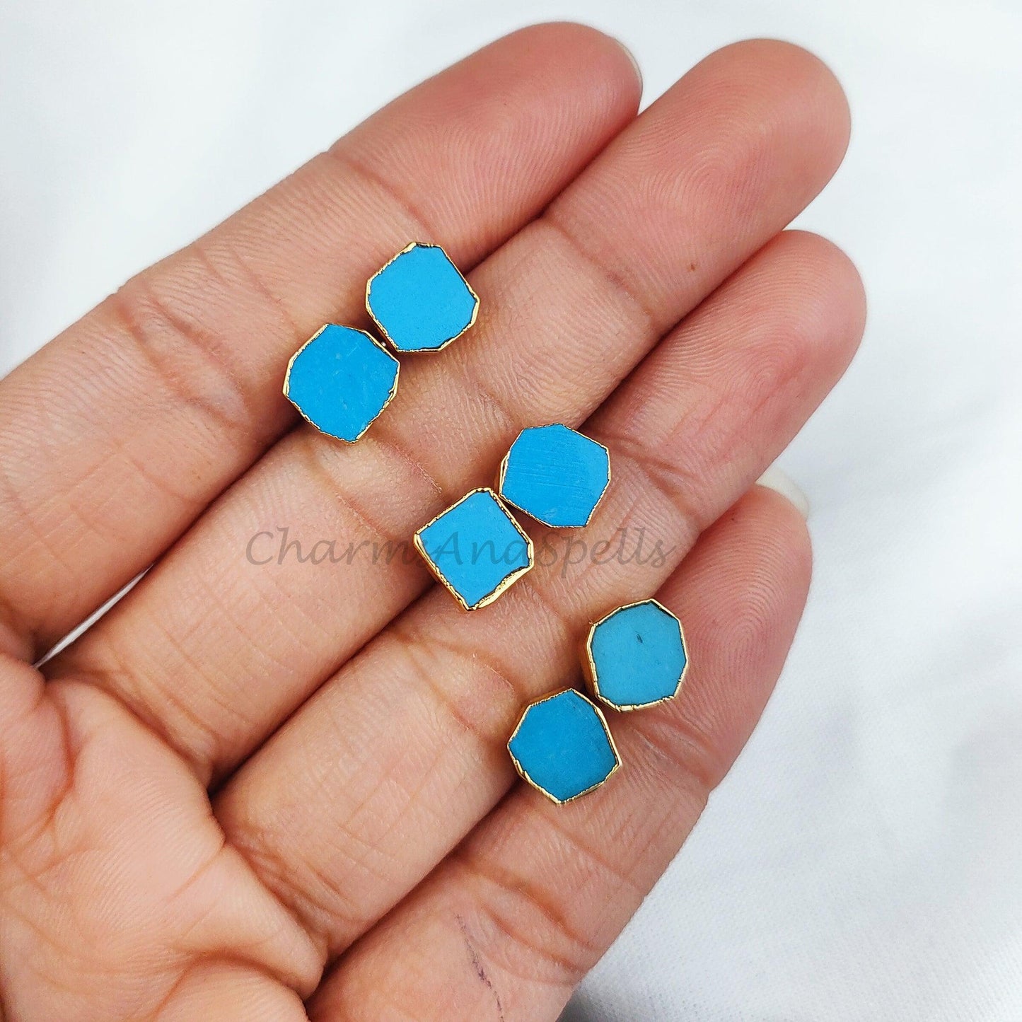 Raw Turquoise Crystal Studs, Healing Gemstone Earrings, Jewelry Gift for Friends, Bridesmaid Gift for Wedding Day - Charms And Spells