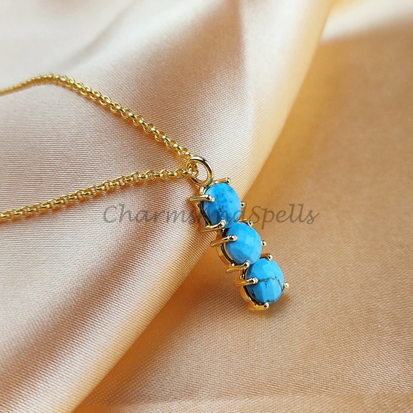 Turquoise Necklace, Gold Plated, December Birthstone, Turquoise Pendant, Turquoise Jewelry, Simple Gemstone Necklace - Charms And Spells