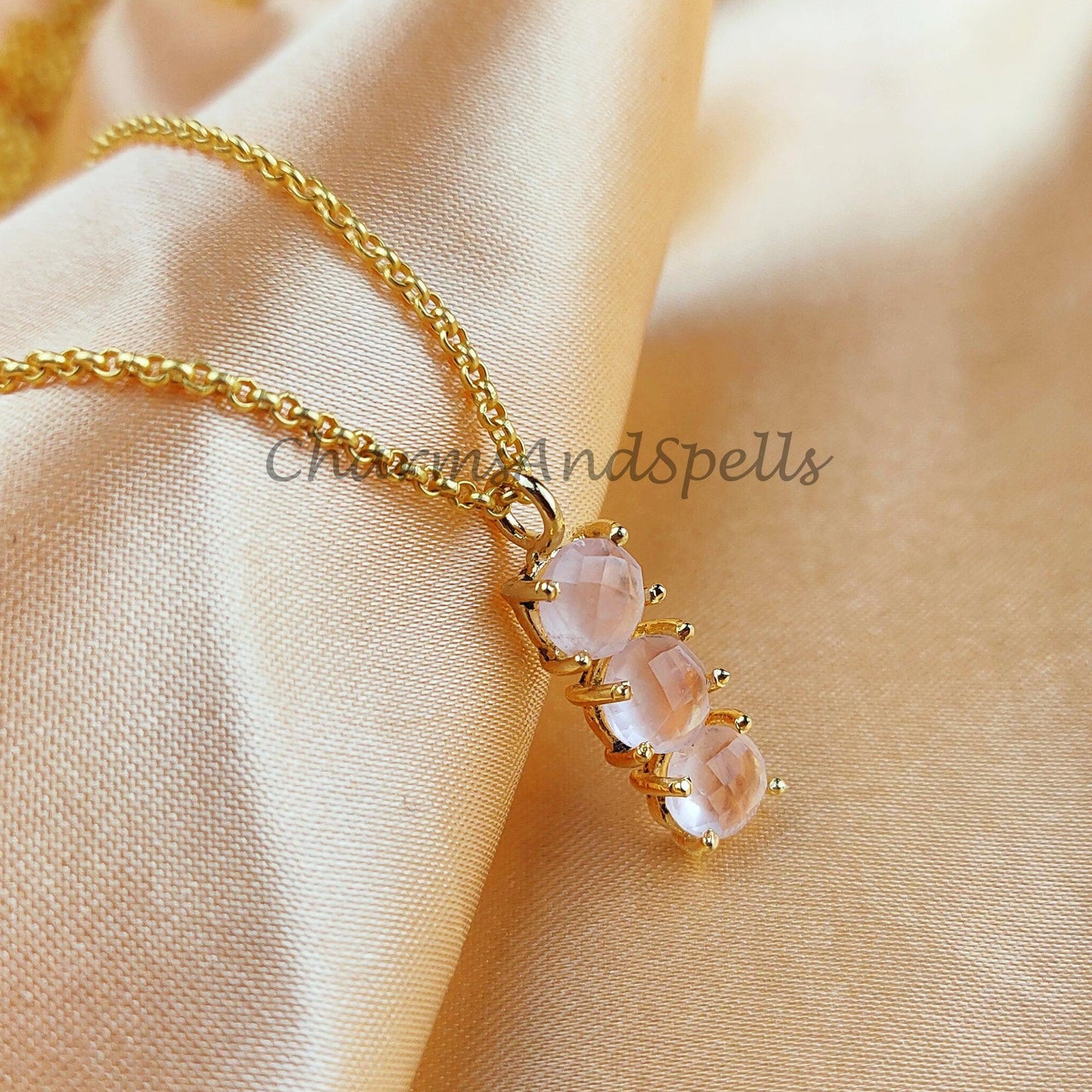 Rose Quartz Necklace, Genuine Rose Quartz, Gold Plated Necklace, Gift for Her, Bridesmaid Gifts, Women Necklace - Charms And Spells