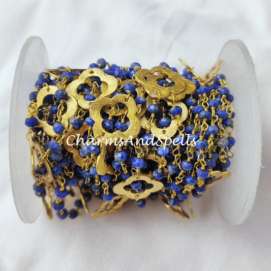 1 Feet Chain, Natural Lapis Lazuli Faceted Rondelle Hydro Chains, Gold Plated Rosary Chain With Charms, Lapis Chain, Rosary Chain, Jewelry Making - Charms And Spells