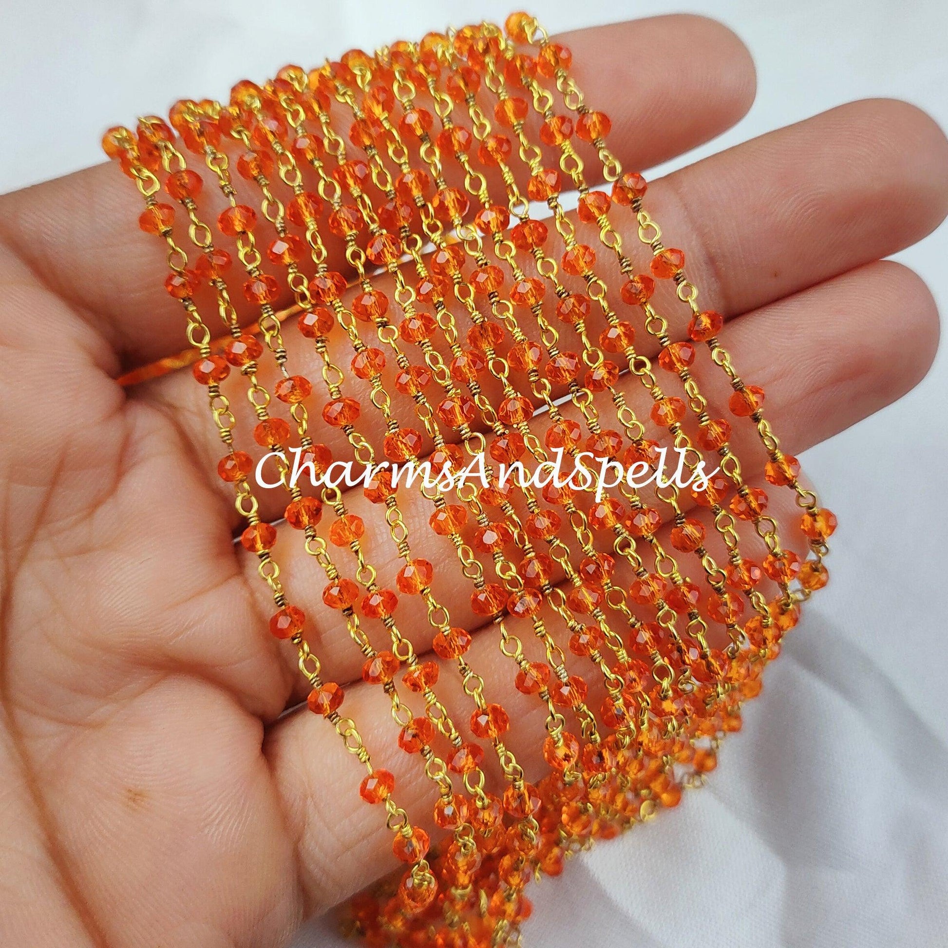 1 Feet Chain, Carnelian Rosary Chain, Rondelle Beads Chain, Gold Plated Rosary, DIY Making Supply, Bead Size 3-3.5mm, Bally Chain,DIY Jewelry Making - Charms And Spells