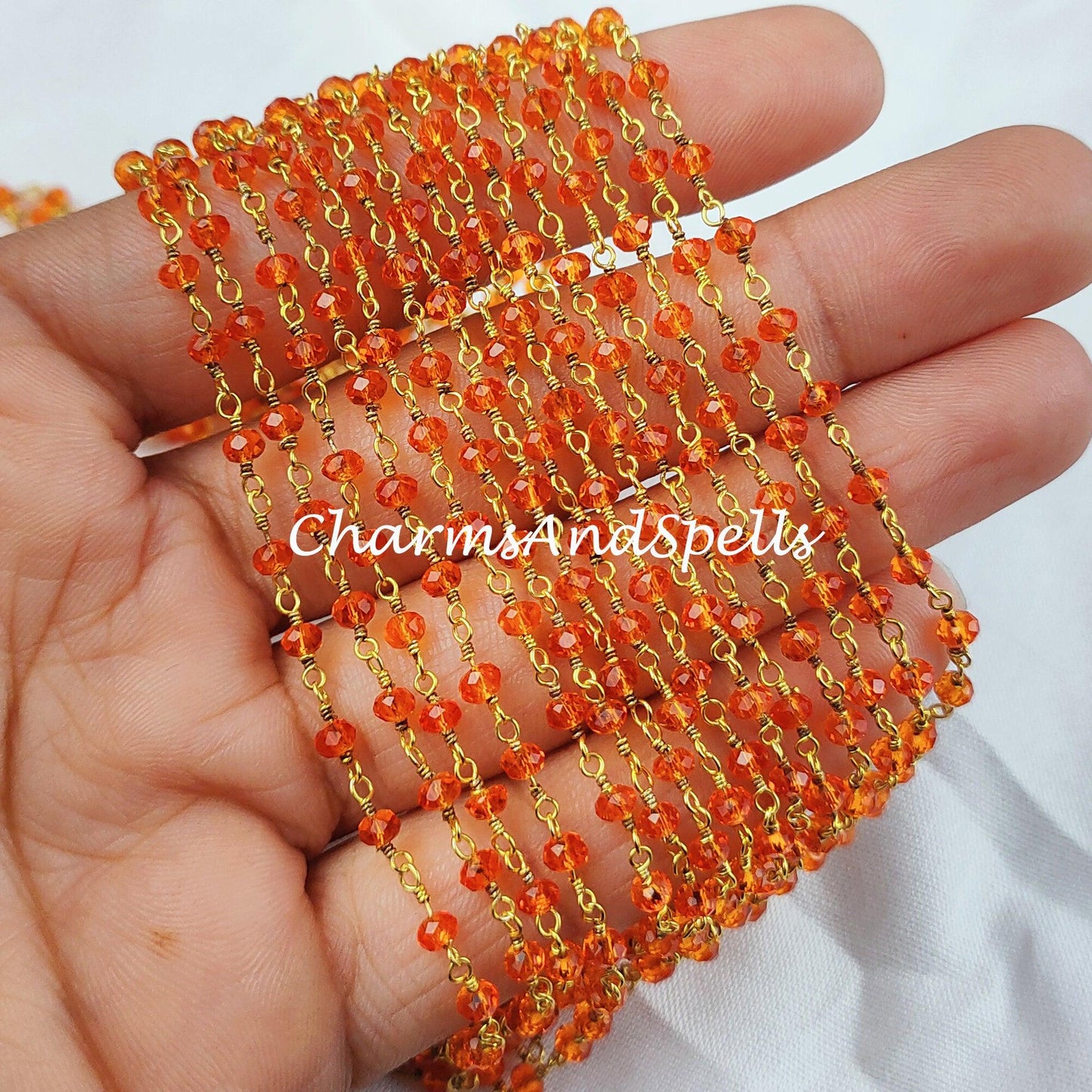 1 Feet Chain, Carnelian Rosary Chain, Rondelle Beads Chain, Gold Plated Rosary, DIY Making Supply, Bead Size 3-3.5mm, Bally Chain,DIY Jewelry Making - Charms And Spells