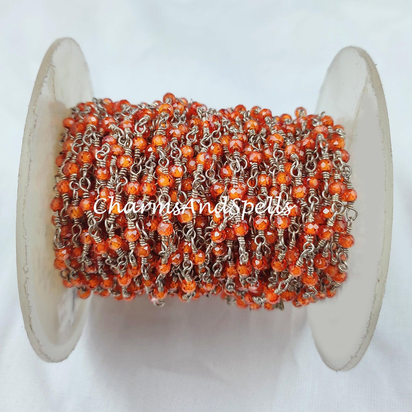 1 Feet Chain, Carnelian Rosary Chain, Orange Rosary Chain, 925 Silver Plated Chain, DIY Necklace Making Chain, 2.5-3mm Bead Size, Women DIY Bracelet - Charms And Spells