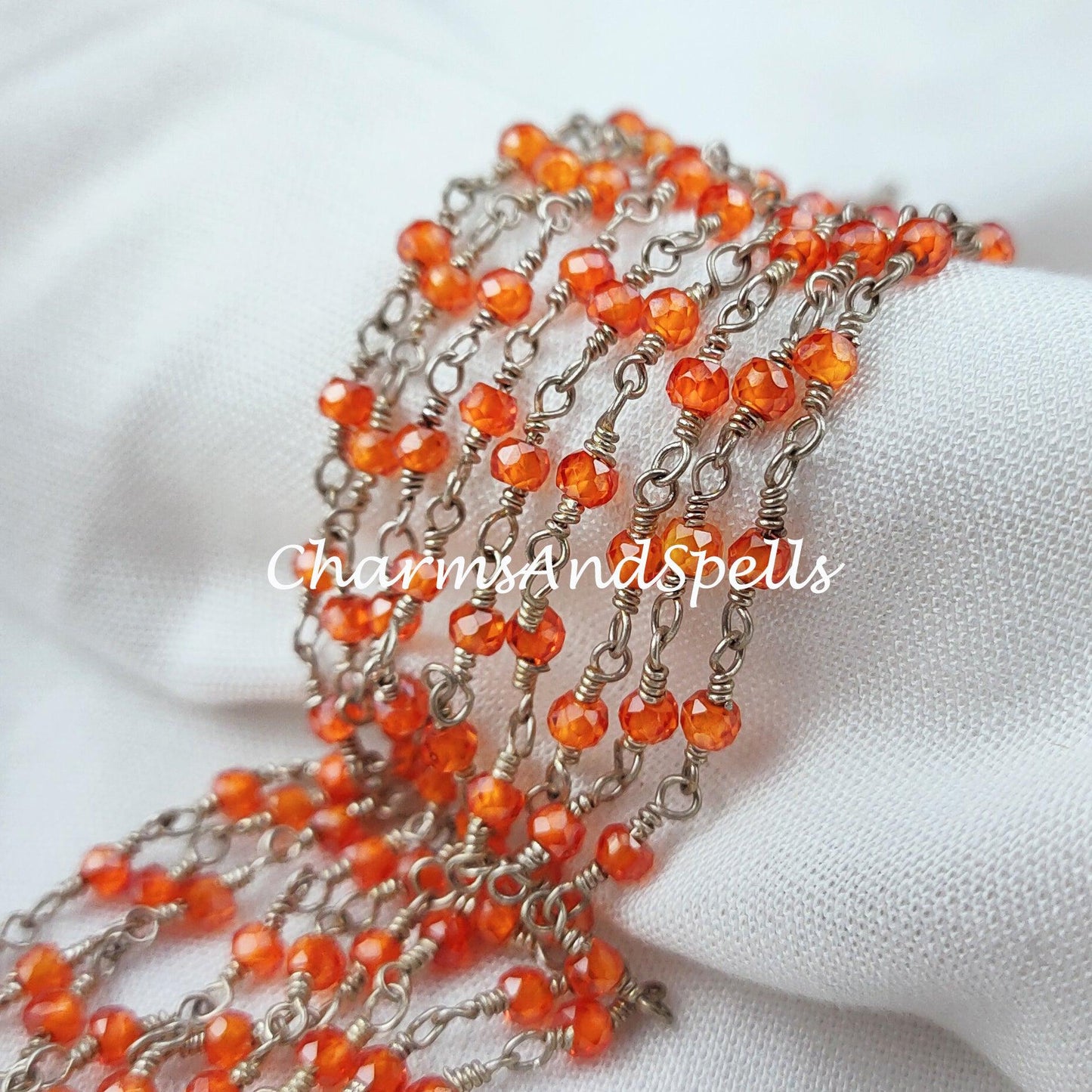 1 Feet Chain, Carnelian Rosary Chain, Orange Rosary Chain, 925 Silver Plated Chain, DIY Necklace Making Chain, 2.5-3mm Bead Size, Women DIY Bracelet - Charms And Spells