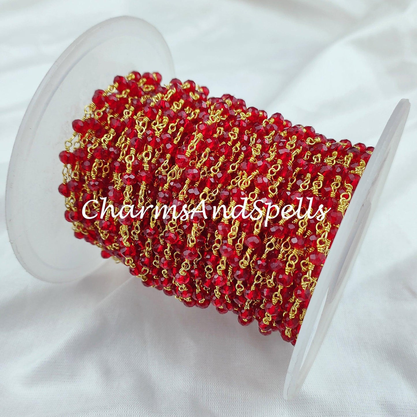 1 Feet Chain, Faceted Garnet Rosary Chain, Rondelle Beads Chain, Gold Plated Chain, DIY Jewelry Making Supply, 4-4.5mm Bead Size Chain - Charms And Spells