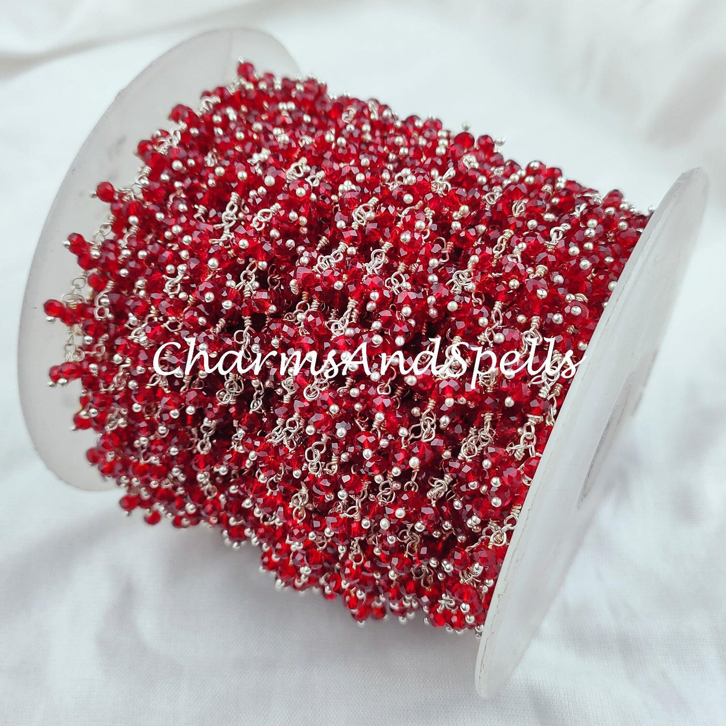 1 Feet Chain Sale!!!! Garnet Thick Chain, Healing Necklace Chain, Wire Wrapped Chain With Charm, Rosary Bead Chain, Red Gemstone Chain, Boho Bracelet - Charms And Spells