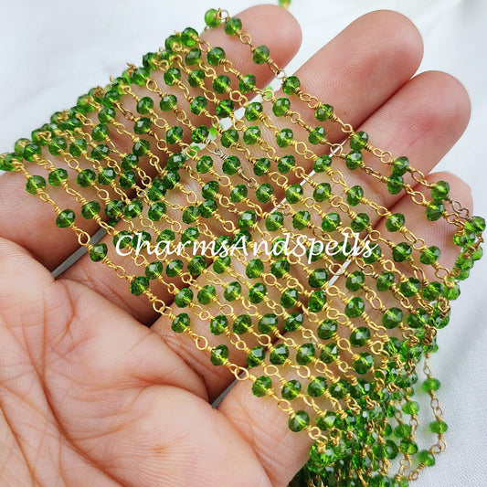 1 Feet Chain, 50%OFF Peridot Rosary Chain, Rondelle Beads Chain, Necklace Chain, Gold Plated Chain, Jewelry Making Chain, 3.5-4mm Bead Size - Charms And Spells