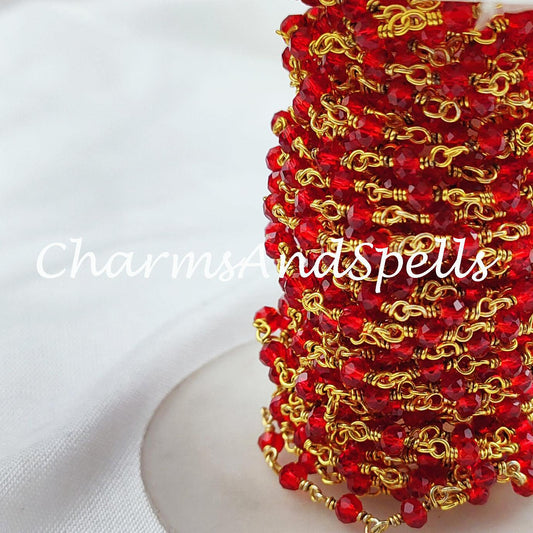 1 Feet Chain, 50%OFF Garnet Rosary Chain, Rondelle Beads Chain, Necklace Chain, Gold Plated Chain, Jewelry Making Chain, 3-3.5mm Bead Size - Charms And Spells