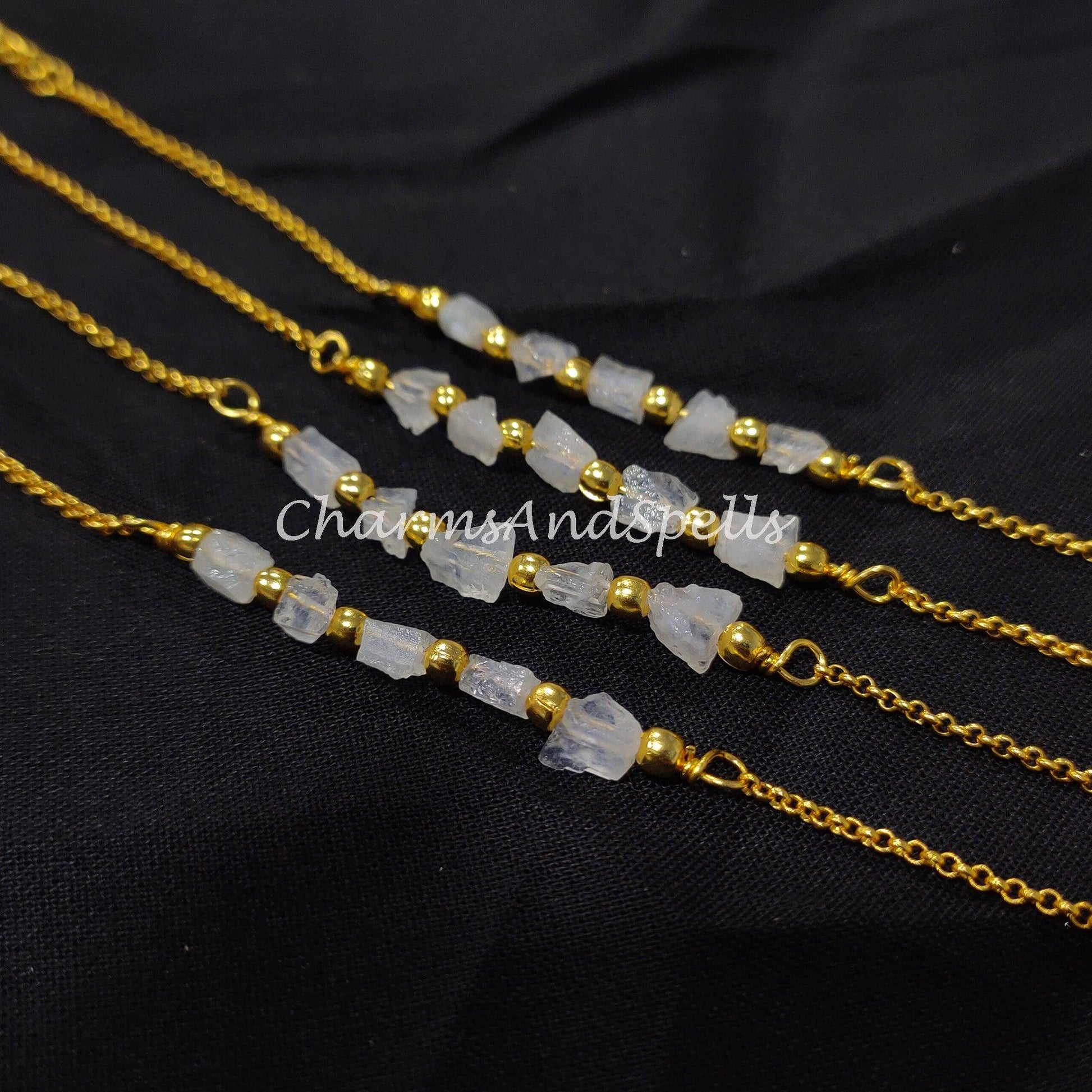 Raw Moonstone Bracelet, Raw Healing Gemstone Bracelet, Dainty Handmade Bracelet, Ethnic Crystals Bracelet, Bracelet For Women - Charms And Spells