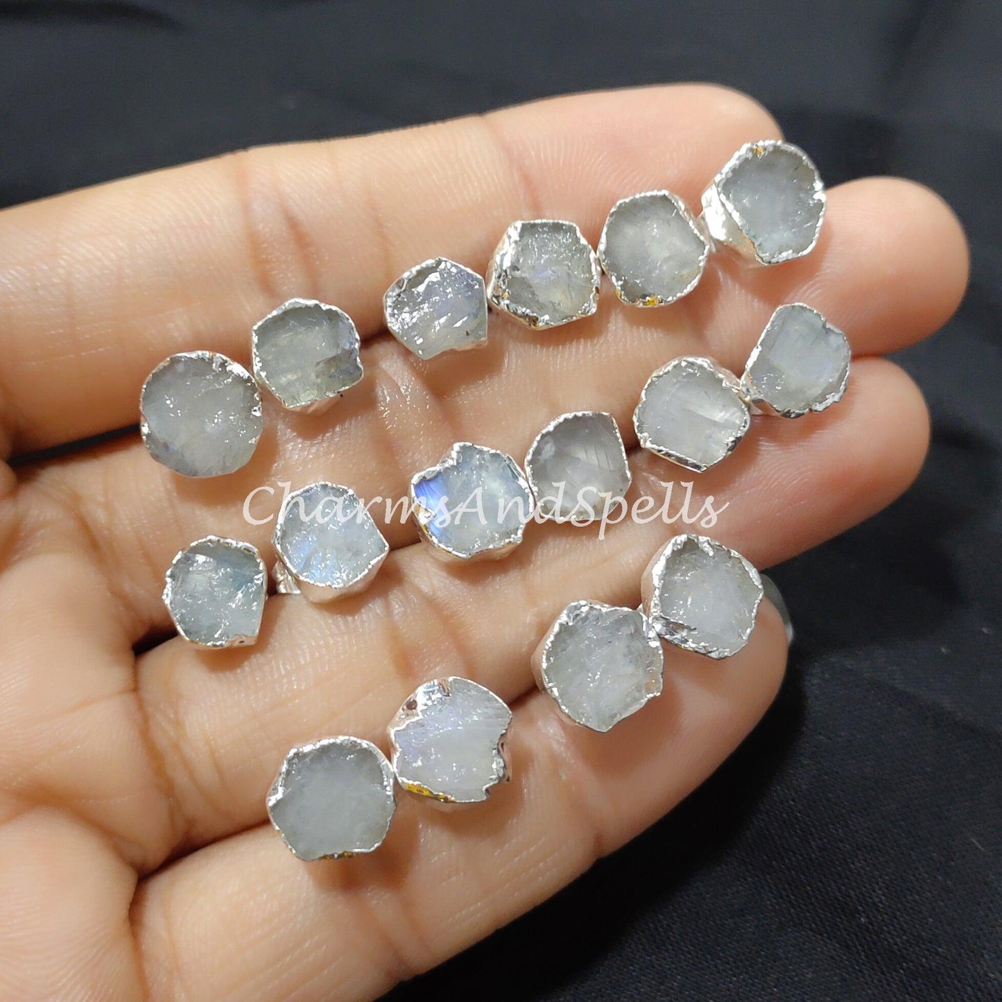 Raw Rainbow Moonstone Earrings, Moonstone Stud Earrings, Stone Earrings Stud, Moonstone Earrings, Quartz Plated Earrings - Charms And Spells