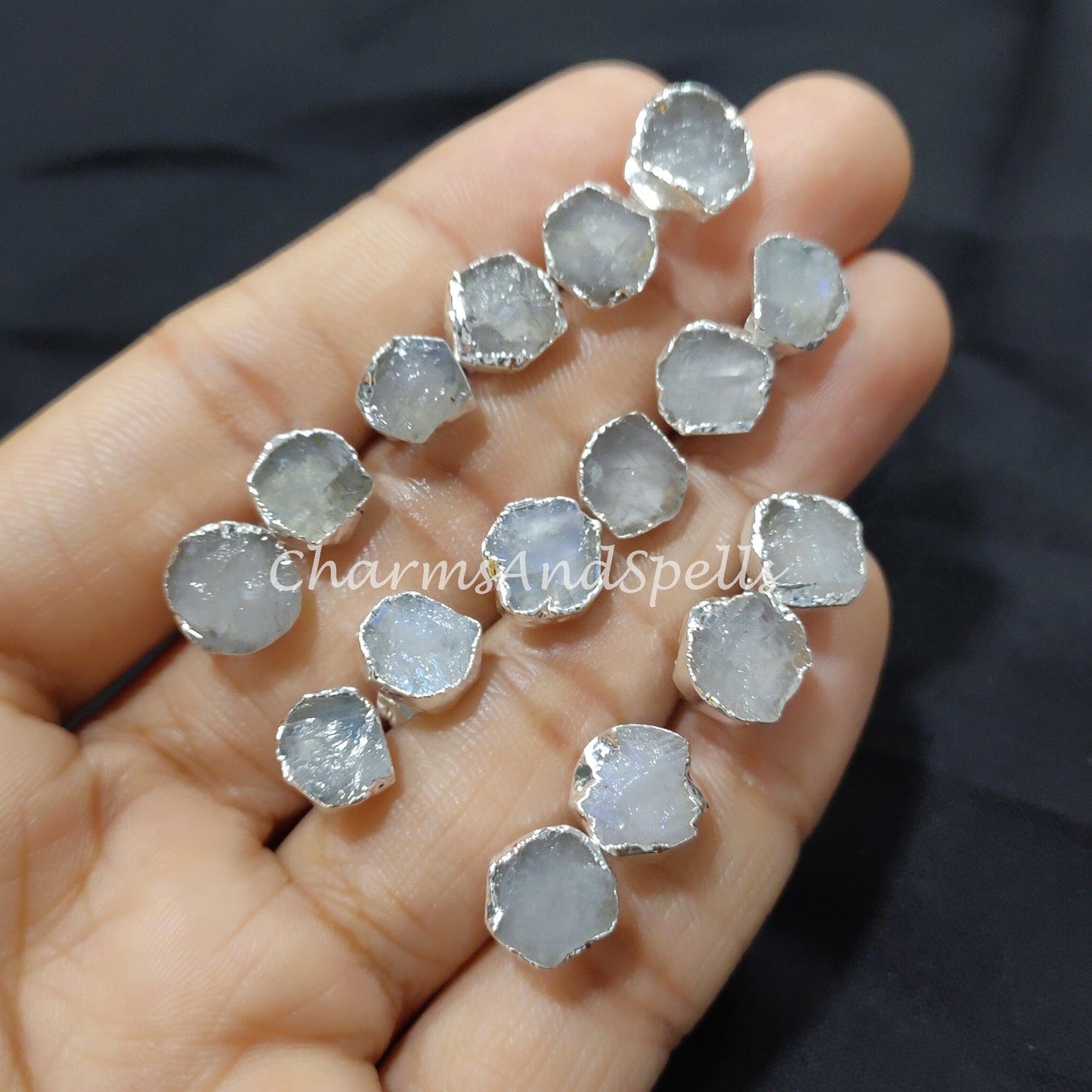 Raw Rainbow Moonstone Earrings, Moonstone Stud Earrings, Stone Earrings Stud, Moonstone Earrings, Quartz Plated Earrings - Charms And Spells