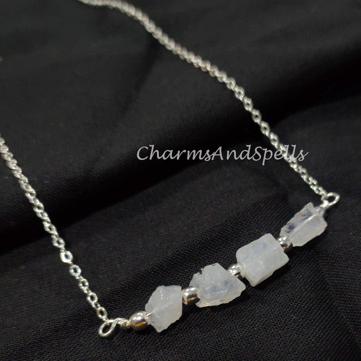 Raw Rainbow Moonstone Necklace, Gemstone Necklace, June Birthstone, Imitation Jewelry, Gift For Her, Beaded Necklace - Charms And Spells