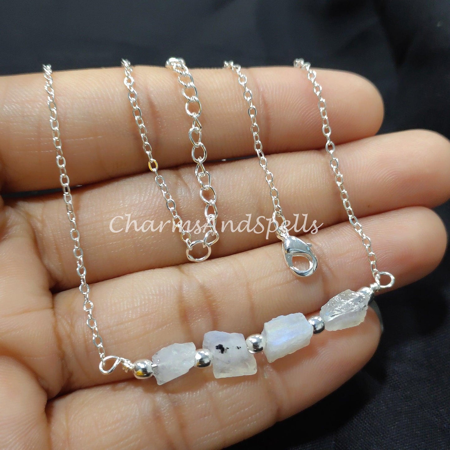 Raw Rainbow Moonstone Necklace, Gemstone Necklace, June Birthstone, Imitation Jewelry, Gift For Her, Beaded Necklace - Charms And Spells