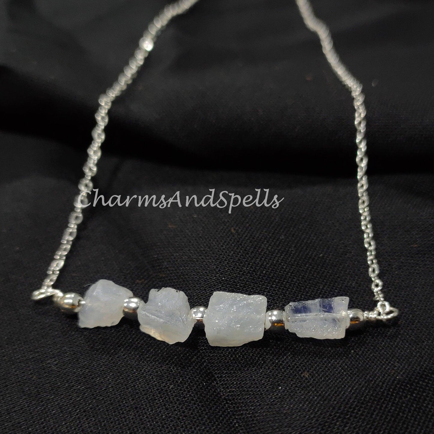 Raw Rainbow Moonstone Necklace, Gemstone Necklace, June Birthstone, Imitation Jewelry, Gift For Her, Beaded Necklace - Charms And Spells