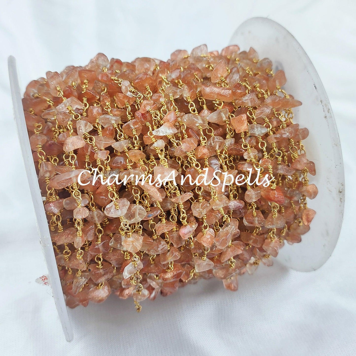 1 Feet Chain, Natural Sunstone Uncut Chain, Beads Chain, Uncut Chain, Jewelry Making Chain, Women Chain, Necklace Chain, DIY 14K Gold Plated Rosary - Charms And Spells