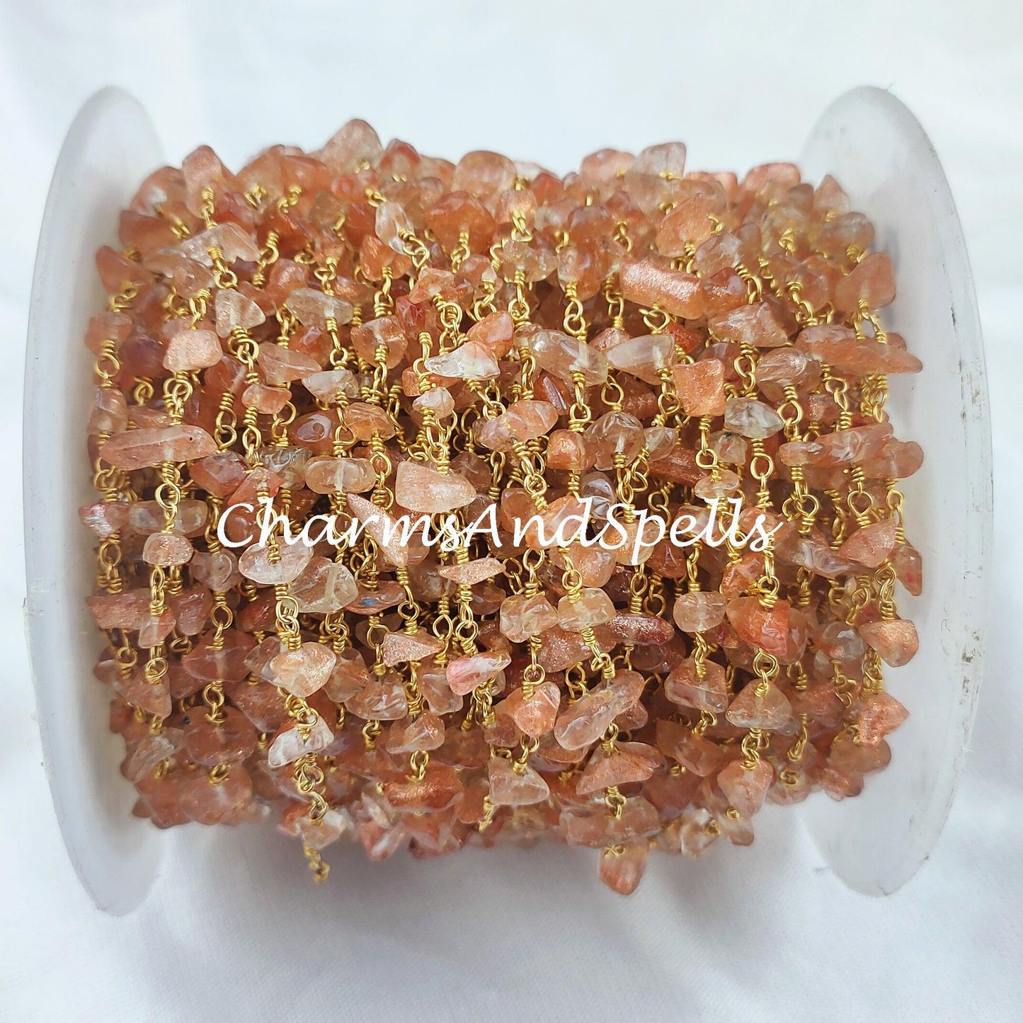 1 Feet Chain, Natural Sunstone Uncut Chain, Beads Chain, Uncut Chain, Jewelry Making Chain, Women Chain, Necklace Chain, DIY 14K Gold Plated Rosary - Charms And Spells