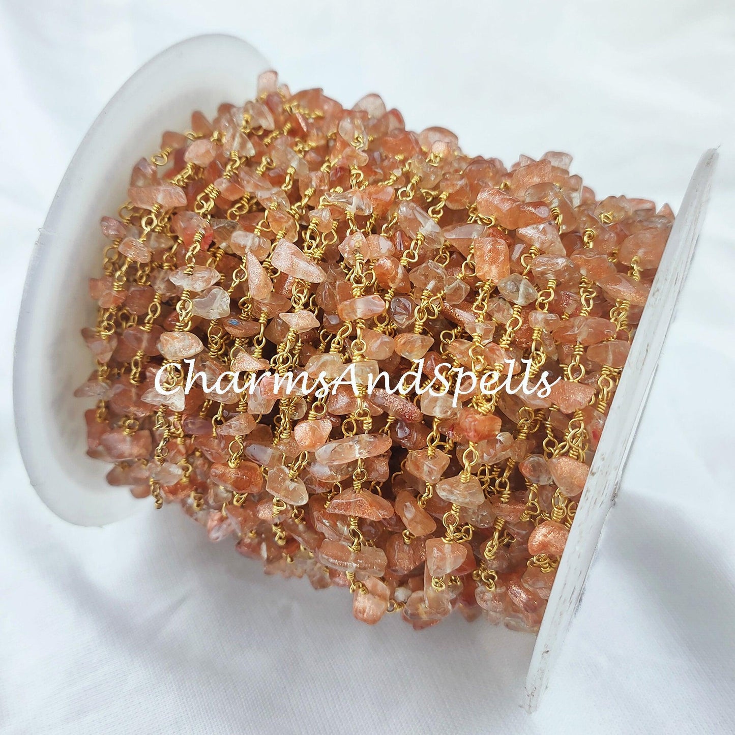 1 Feet Chain, Natural Sunstone Uncut Chain, Beads Chain, Uncut Chain, Jewelry Making Chain, Women Chain, Necklace Chain, DIY 14K Gold Plated Rosary - Charms And Spells