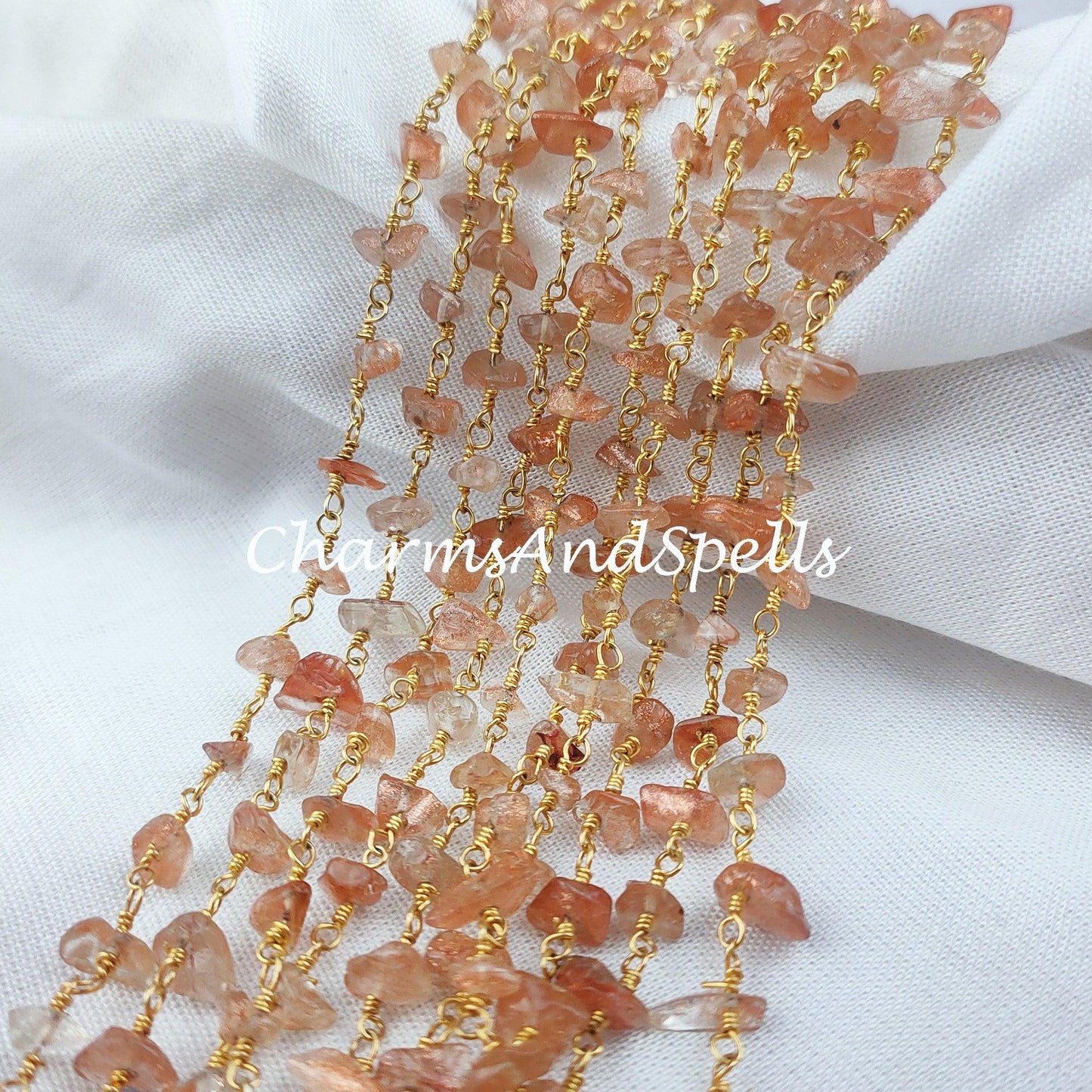 1 Feet Chain, Natural Sunstone Uncut Chain, Beads Chain, Uncut Chain, Jewelry Making Chain, Women Chain, Necklace Chain, DIY 14K Gold Plated Rosary - Charms And Spells