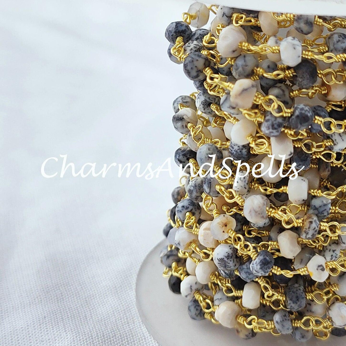 1 Feet Chain Sale!!!! Natural Dendrite Bead Chain, Healing Necklace Chain, Wire Wrapped Beaded Chain, Rosary Bead Chain, Gemstone Chain - Charms And Spells