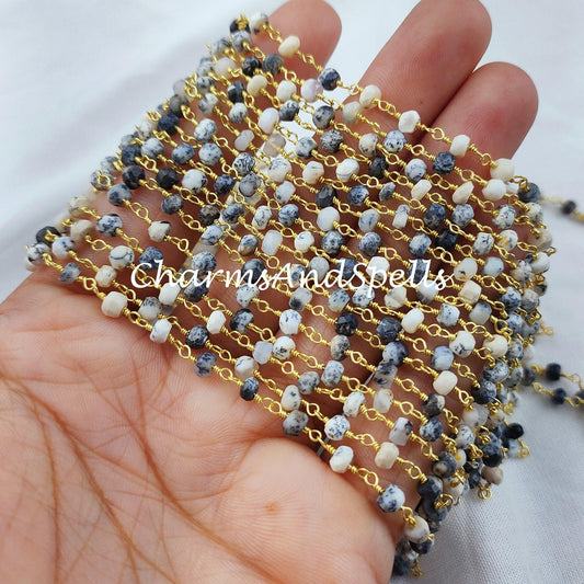 1 Feet Chain Sale!!!! Natural Dendrite Bead Chain, Healing Necklace Chain, Wire Wrapped Beaded Chain, Rosary Bead Chain, Gemstone Chain - Charms And Spells