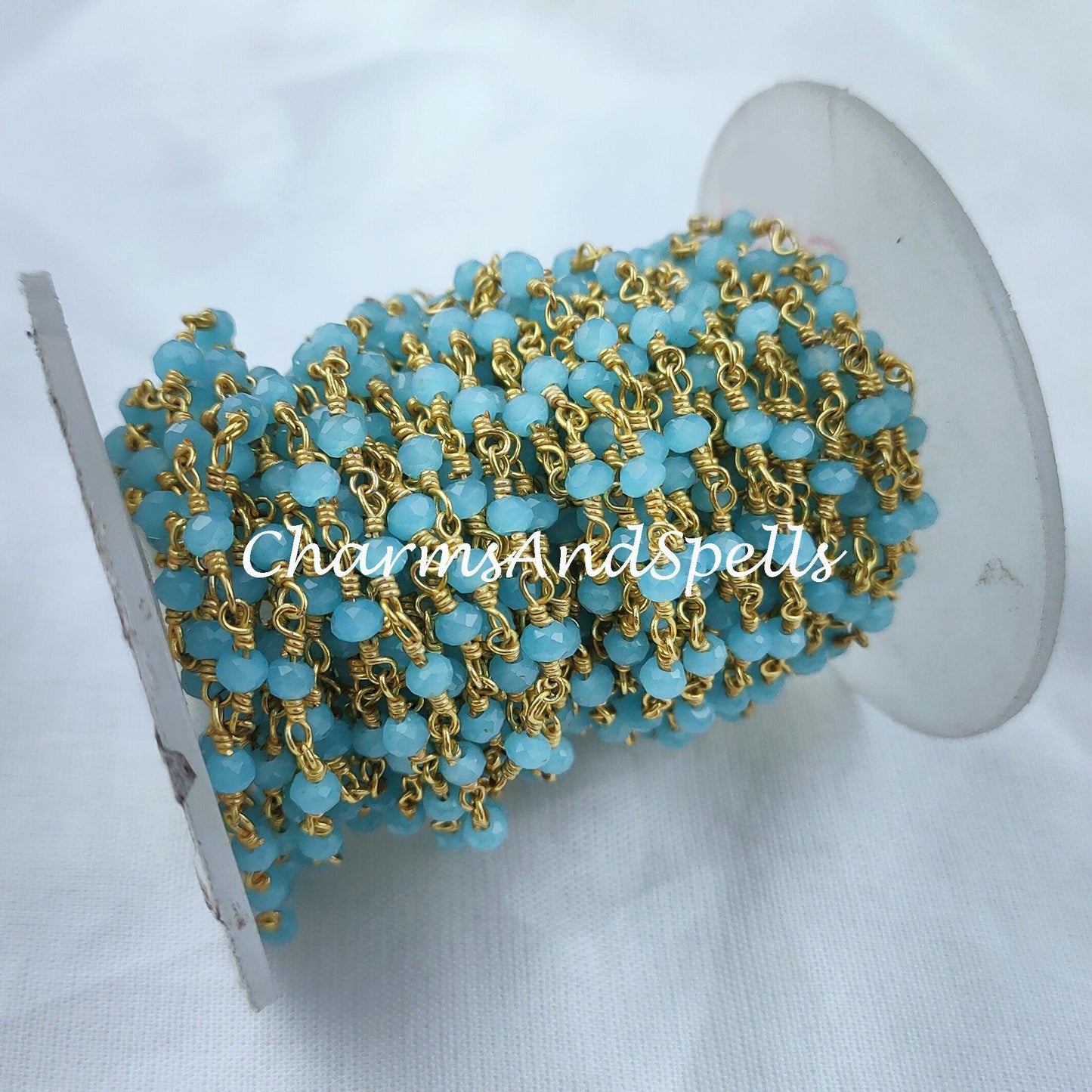 1 Feet Chain, Blue Chalcedony Rosary Chain, Rondelle Beads Chain, Gold Plated Rosary, DIY Jewelry Making Supply, Bead Size 3-3.5mm, Body Chain - Charms And Spells