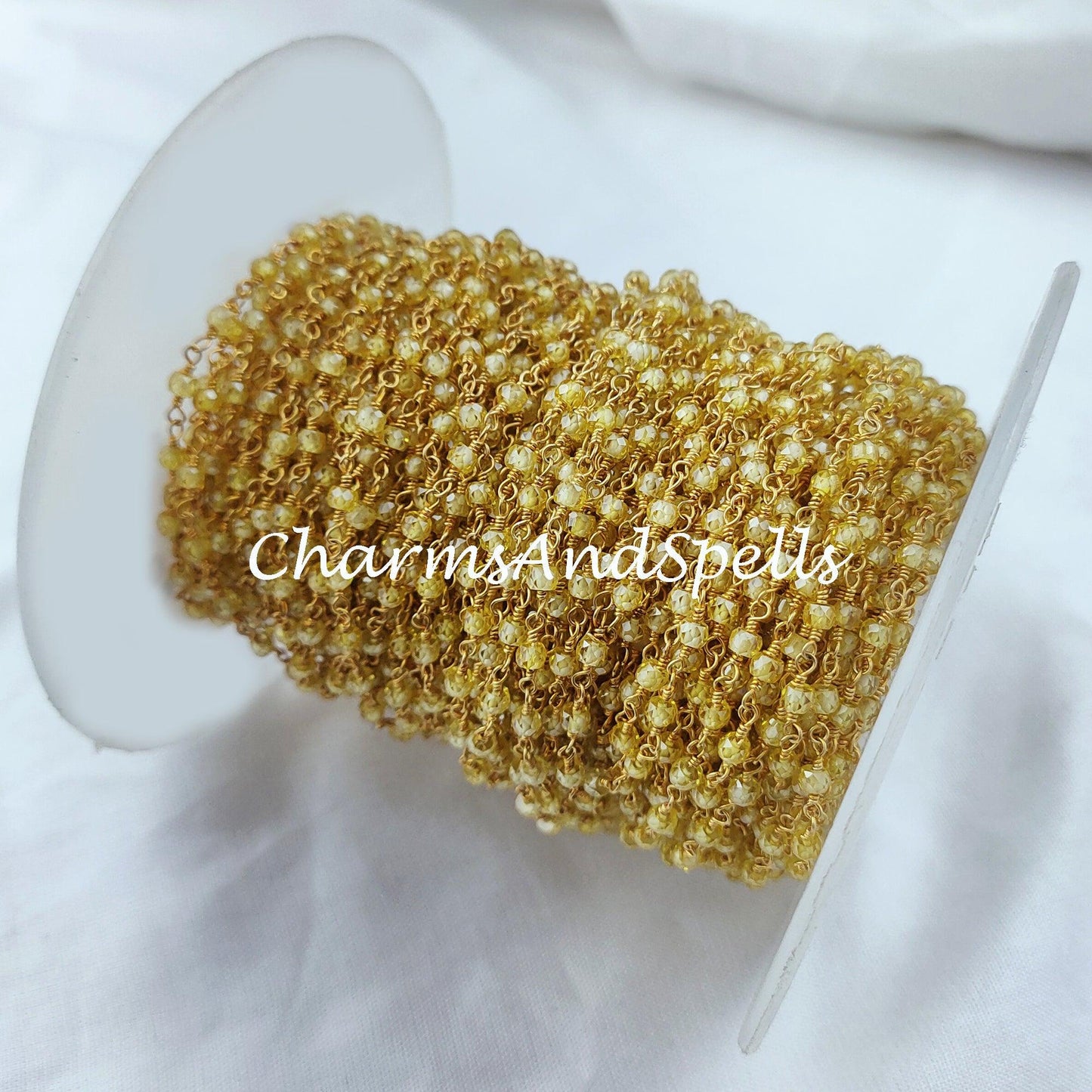 1 Feet Chain, Lemon Topaz Rosary Chain, Rondelle Beads Chain, Gold Plated Rosary, DIY Making Supply, Bead Size 2.5-3mm, Bally Chain - Charms And Spells