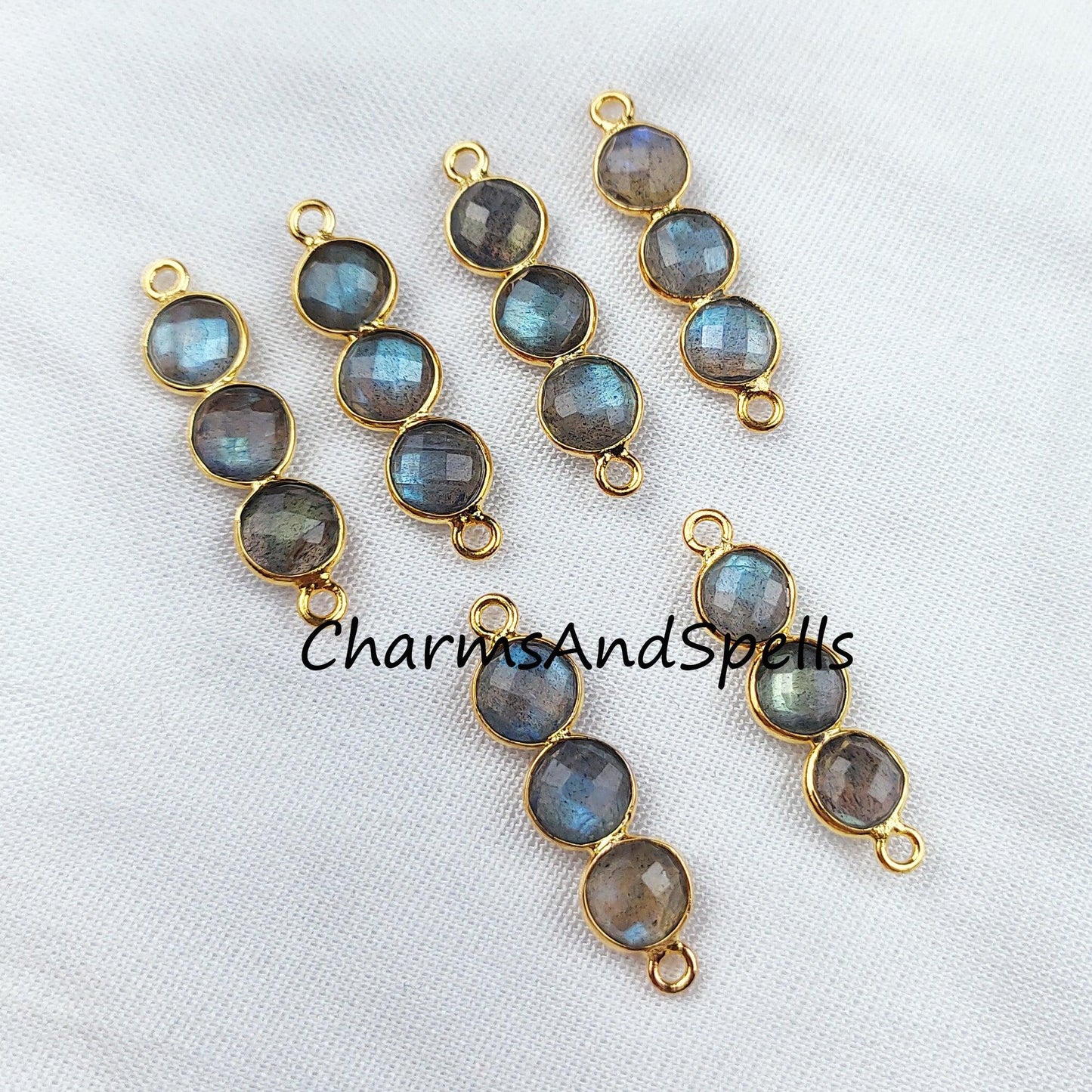 Labradorite Connector, Boho Gemstone Connectors, Wholesale Bulk Jewelry Supplies, 2.5cm Bracelet Connector, sold by piece - Charms And Spells
