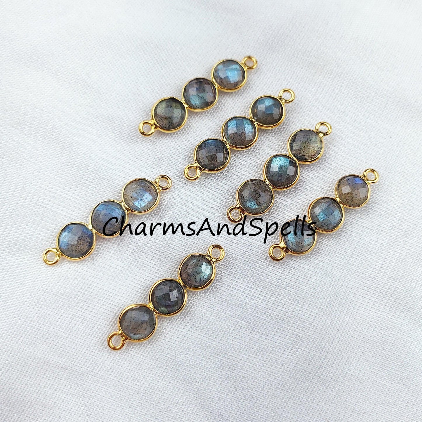 Labradorite Connector, Boho Gemstone Connectors, Wholesale Bulk Jewelry Supplies, 2.5cm Bracelet Connector, sold by piece - Charms And Spells