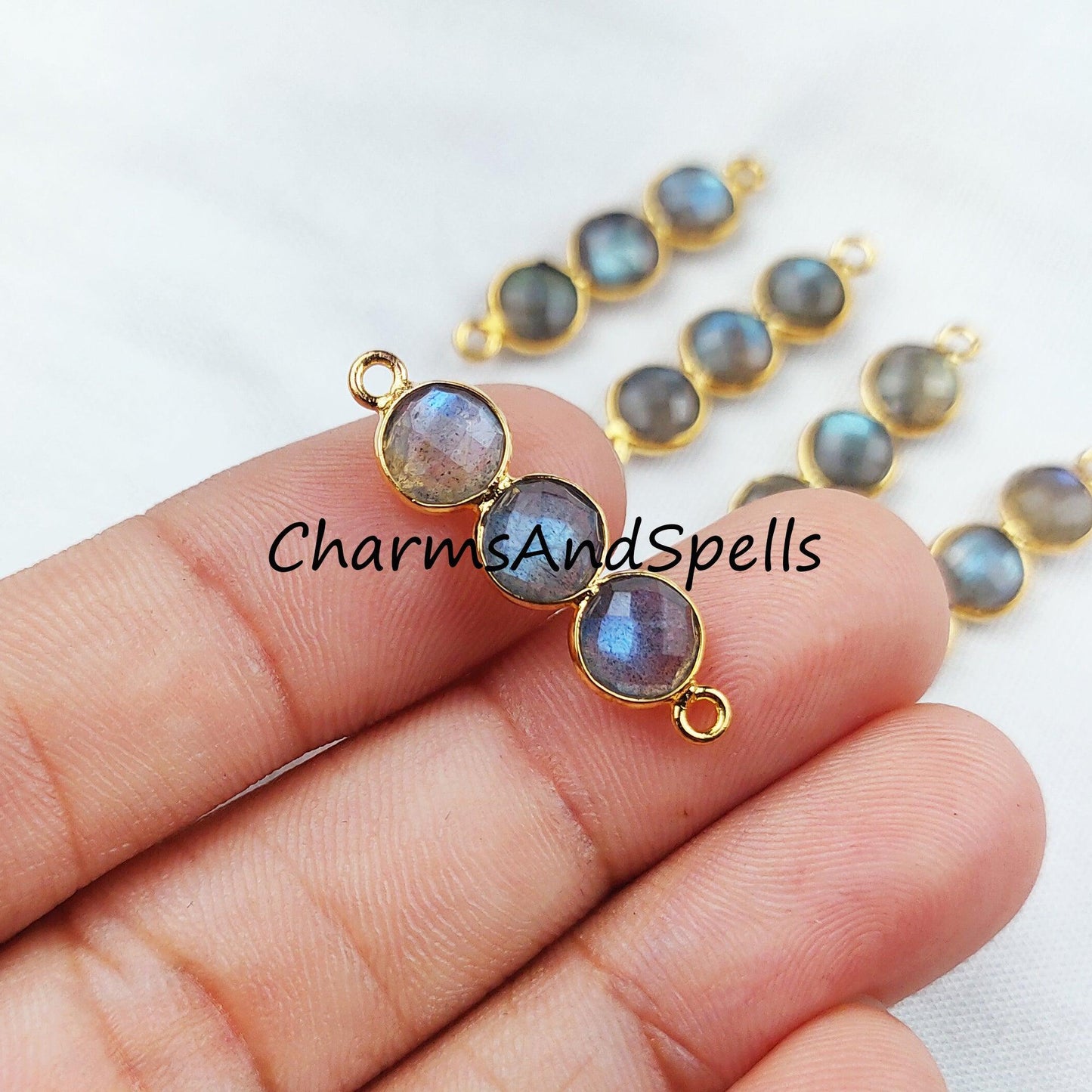 Labradorite Connector, Boho Gemstone Connectors, Wholesale Bulk Jewelry Supplies, 2.5cm Bracelet Connector, sold by piece - Charms And Spells