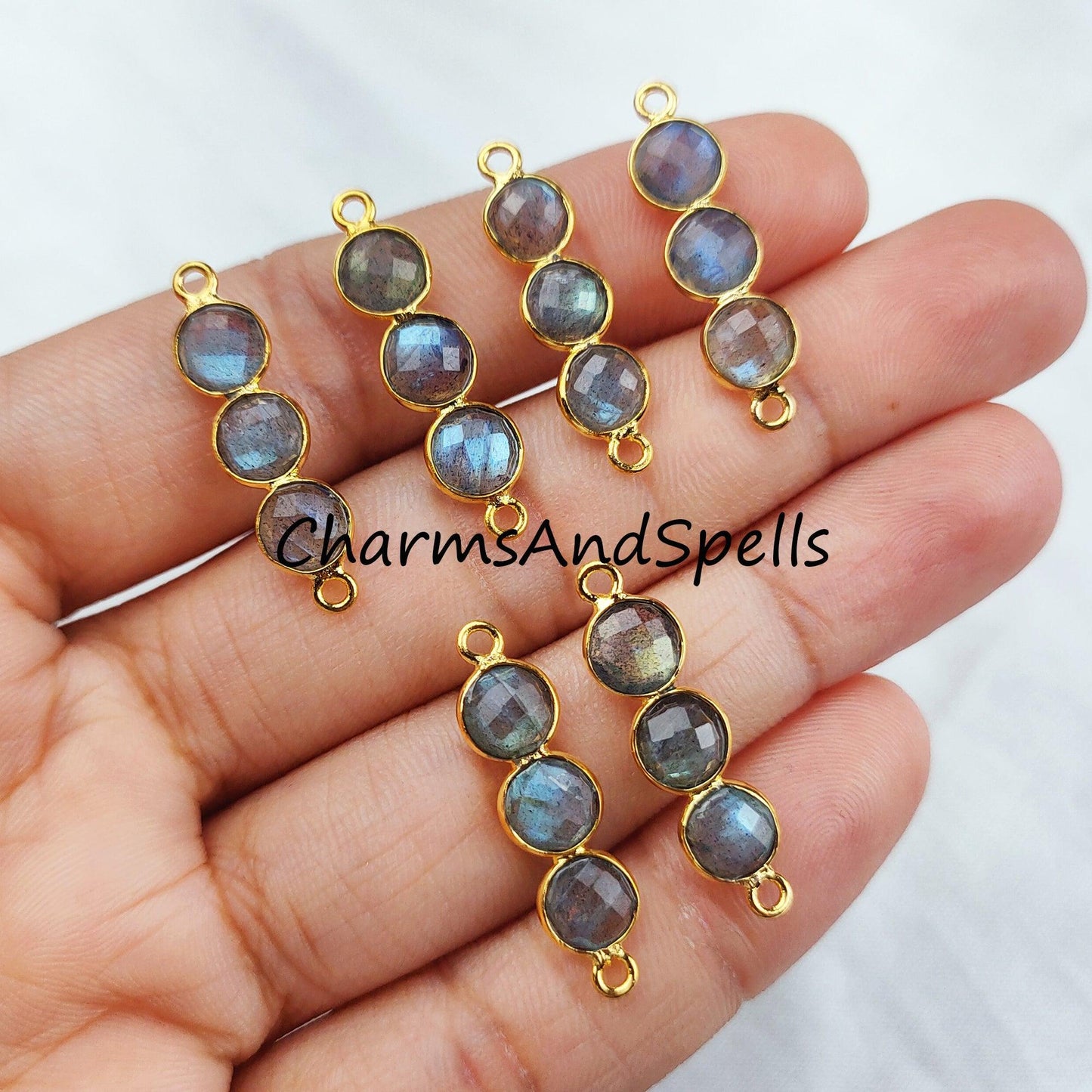 Labradorite Connector, Boho Gemstone Connectors, Wholesale Bulk Jewelry Supplies, 2.5cm Bracelet Connector, sold by piece - Charms And Spells