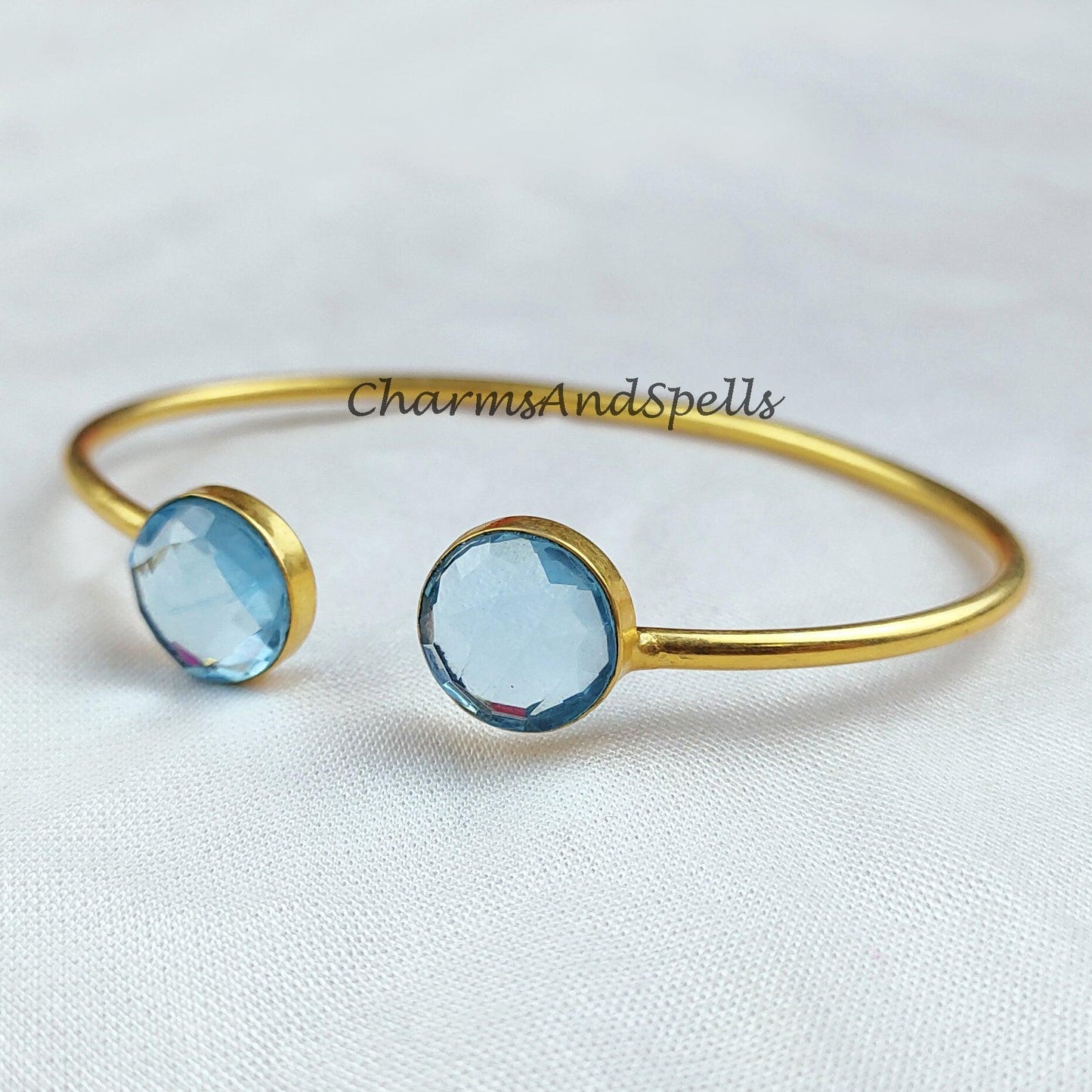 Blue topaz bangle, gold plated handmade bangle, dainty bangle, statement bangle, Topaz jewelry, gift For women - Charms And Spells