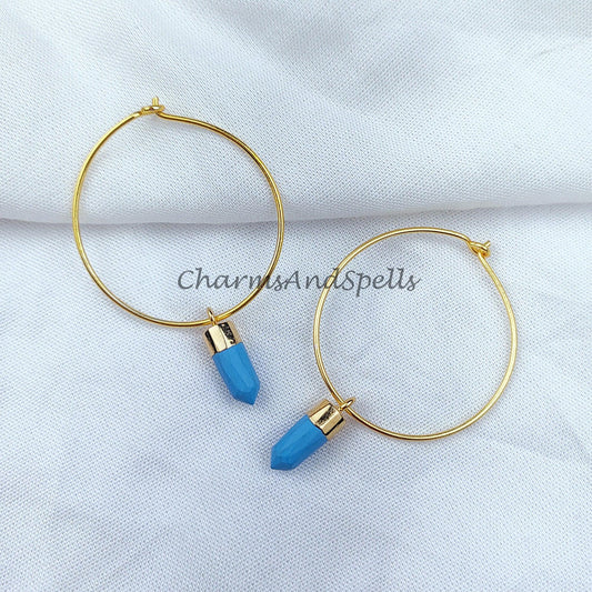 Turquoise Earring, Handmade Earring, Pencil Earring, Gemstone Earring, Gold Electroplated Earring, Women Earring - Charms And Spells
