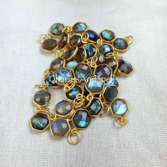 Natural Labradorite Hexagon Necklace, Dainty Hexagon Pendant Necklace, Bridal Shower Gift, Birthday Gift, Bezel Pendant - Charms And Spells