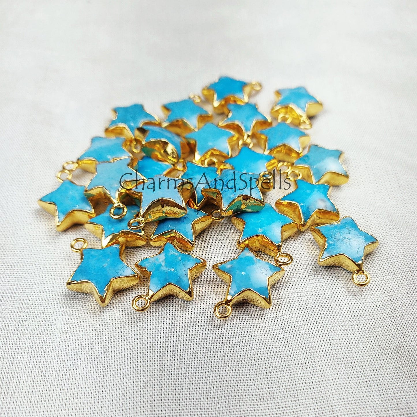 Turquoise Star Shape Gemstone Pendant, 925 Silver Electroplated Single Loop Gemstone Connector, Pendant, DIY Jewelry Making Supply - Charms And Spells