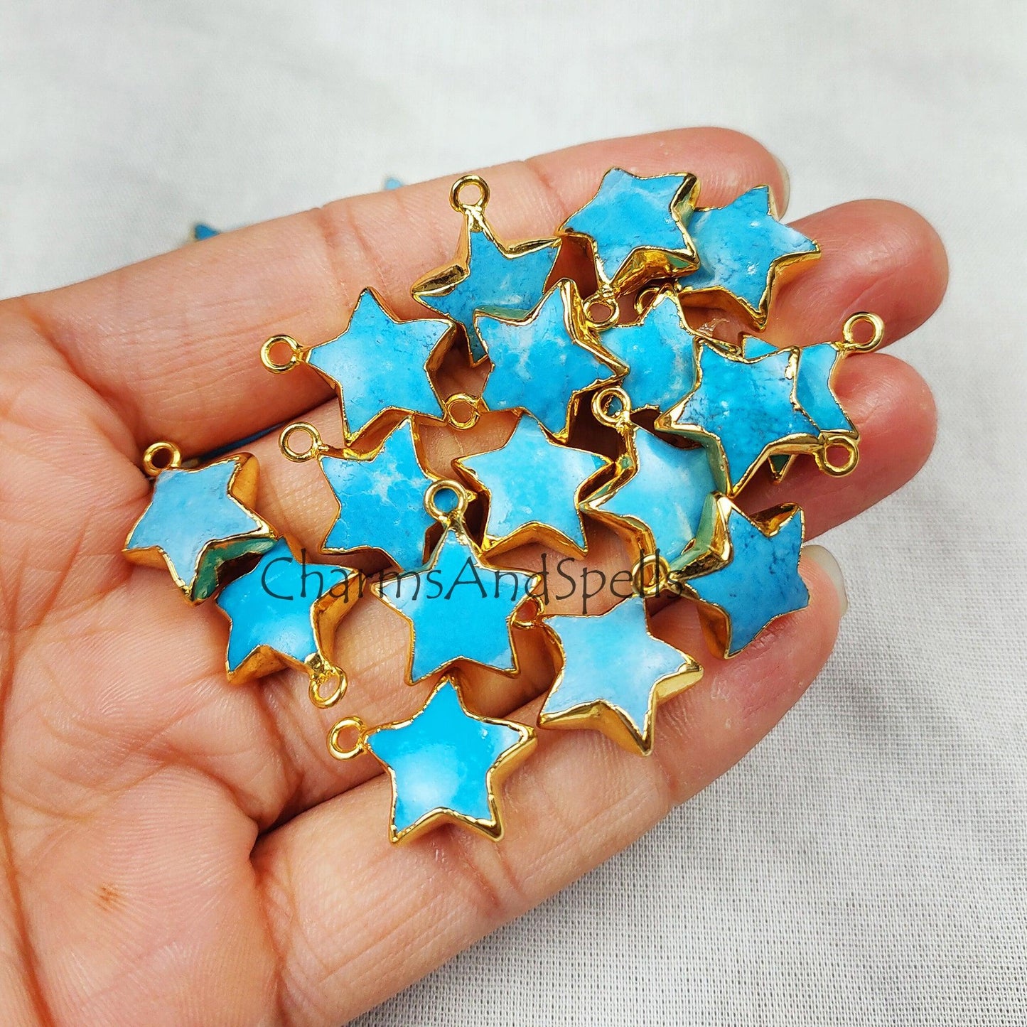 Turquoise Star Shape Gemstone Pendant, 925 Silver Electroplated Single Loop Gemstone Connector, Pendant, DIY Jewelry Making Supply - Charms And Spells